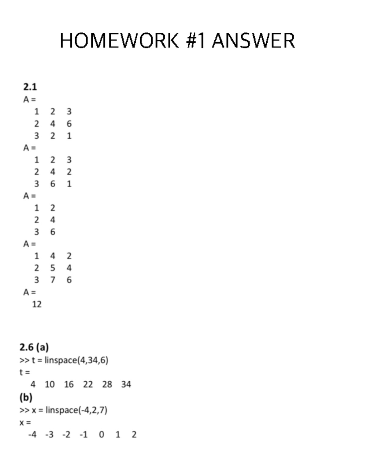 Numerical Analysis Homework #1 Answer - HOMEWORK ANSWER 2 1 2 3 2 4 6 3 ...