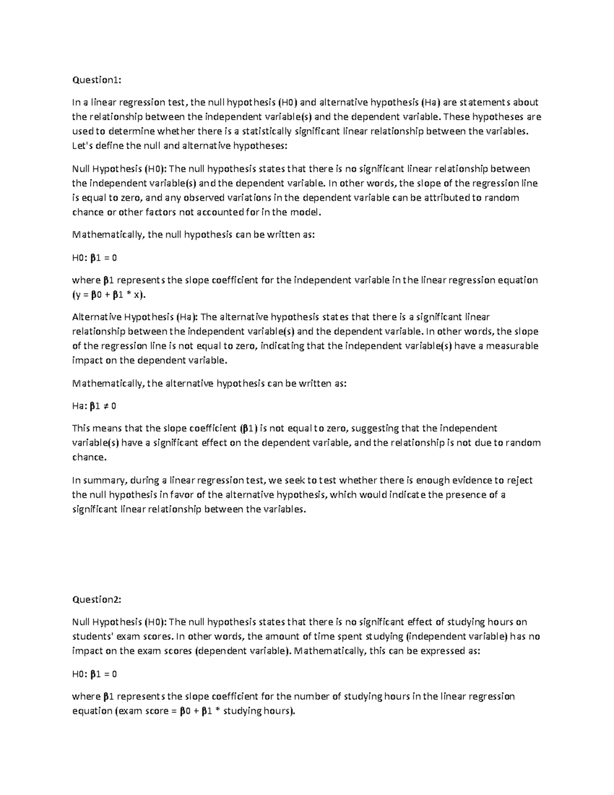 Linear Regression Analysis & Hypothesis Testing Guide (Course Code ...