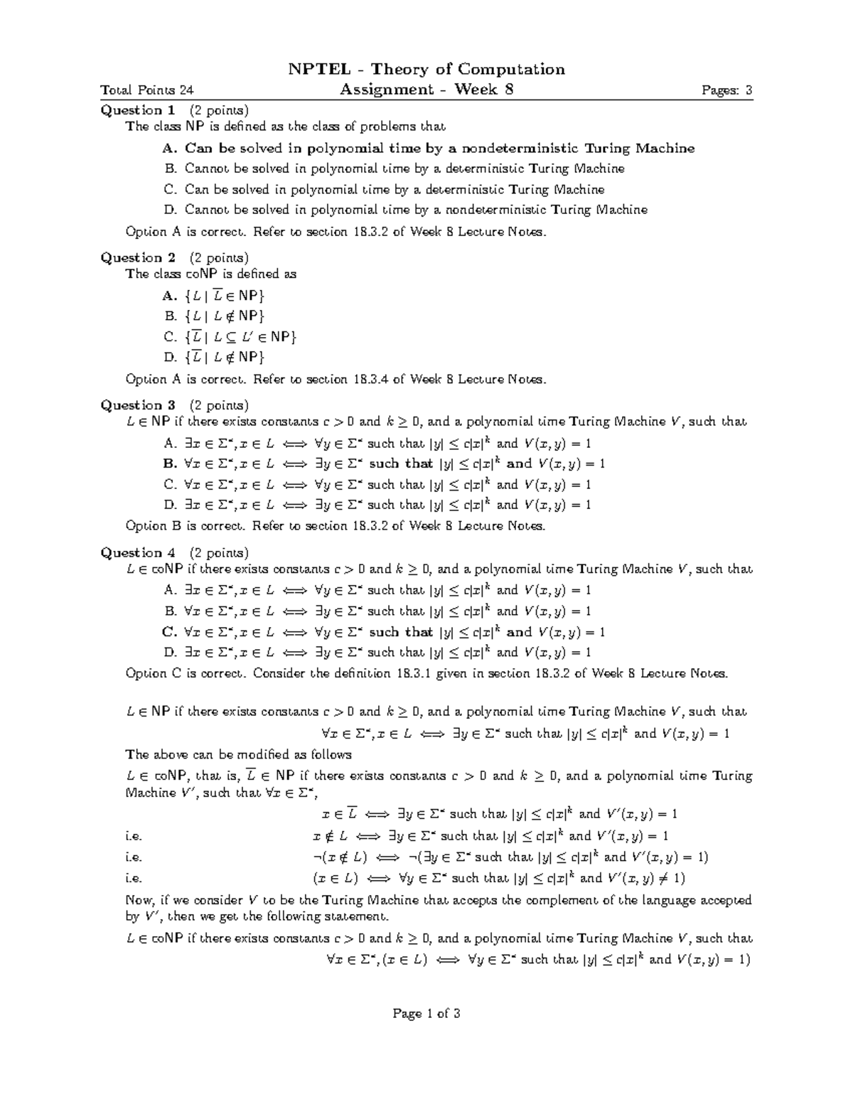 NPTEL TOC Week 8 Assignment Solutions and Explanations - Studocu