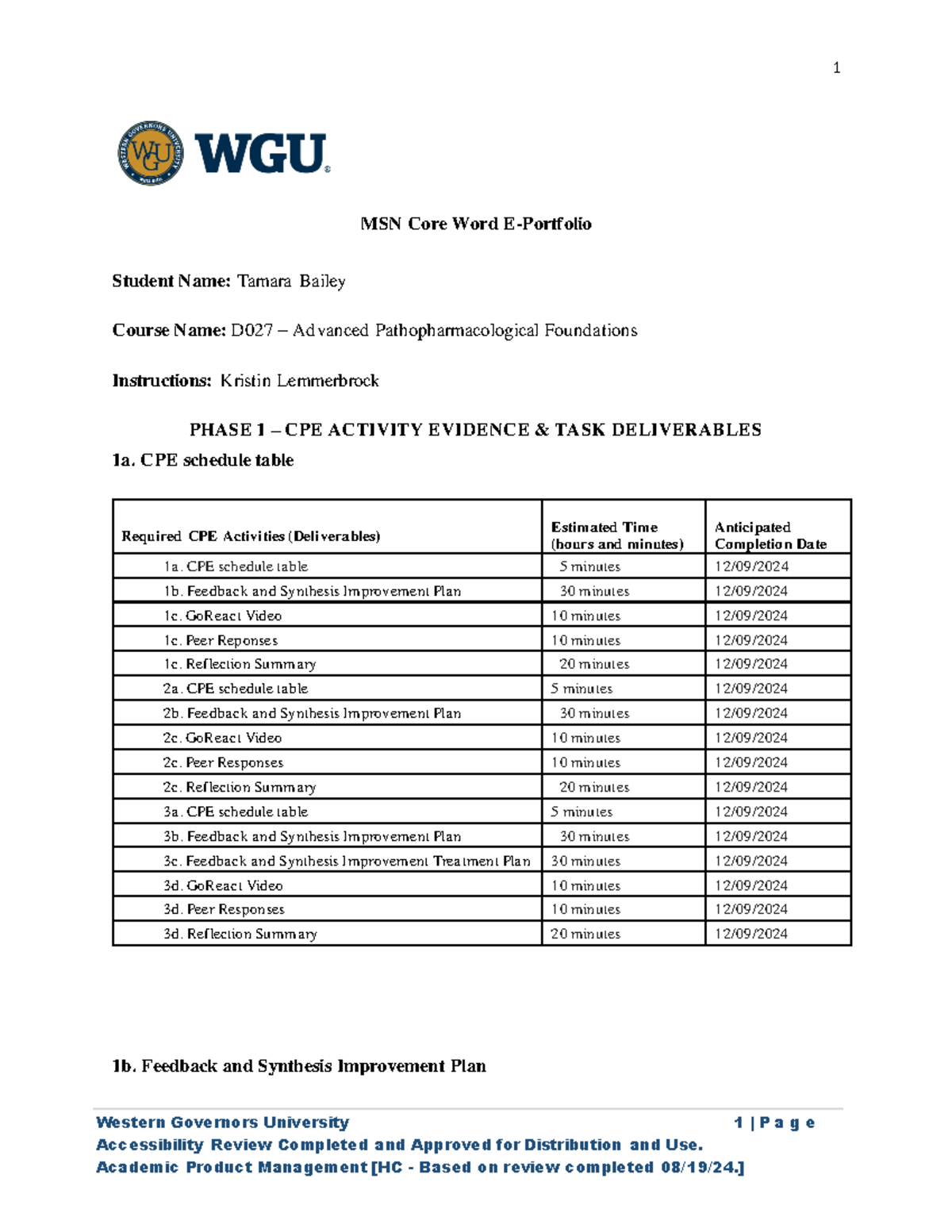 E Portfolio - D027 - Tamara Bailey - Western Governors University 1 | P ...