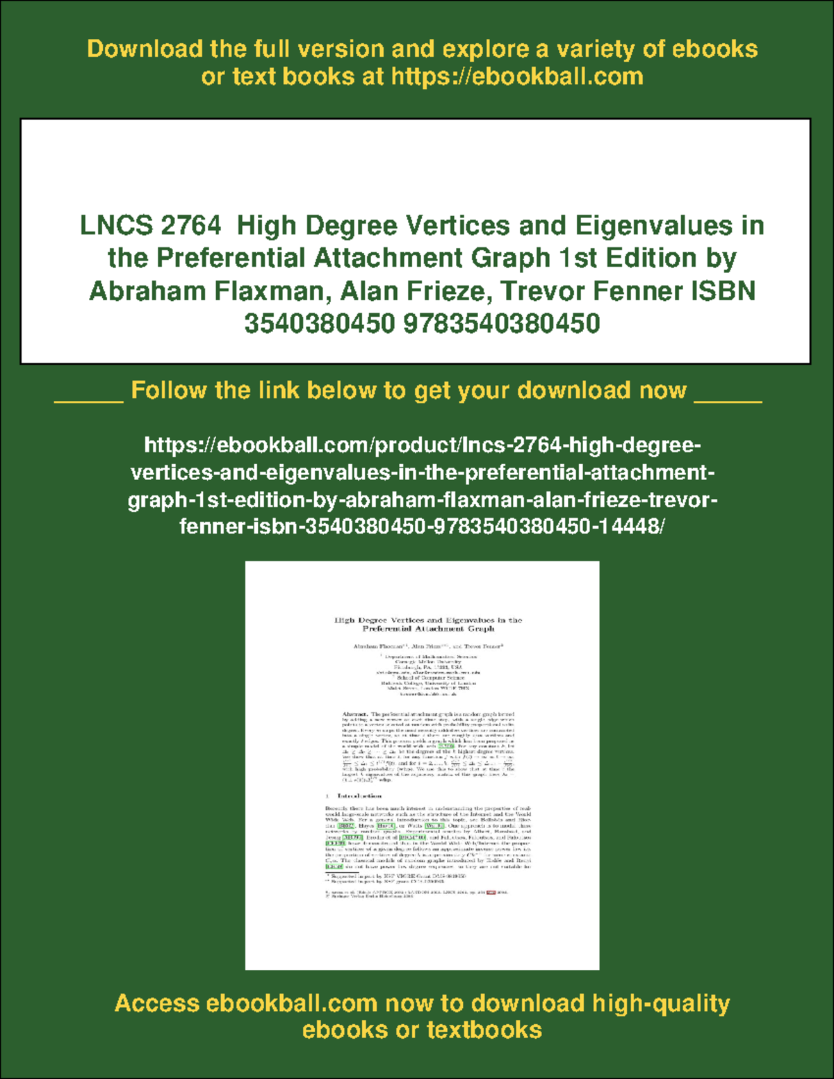 LNCS 2764: High Degree Vertices & Eigenvalues in Preferential ...