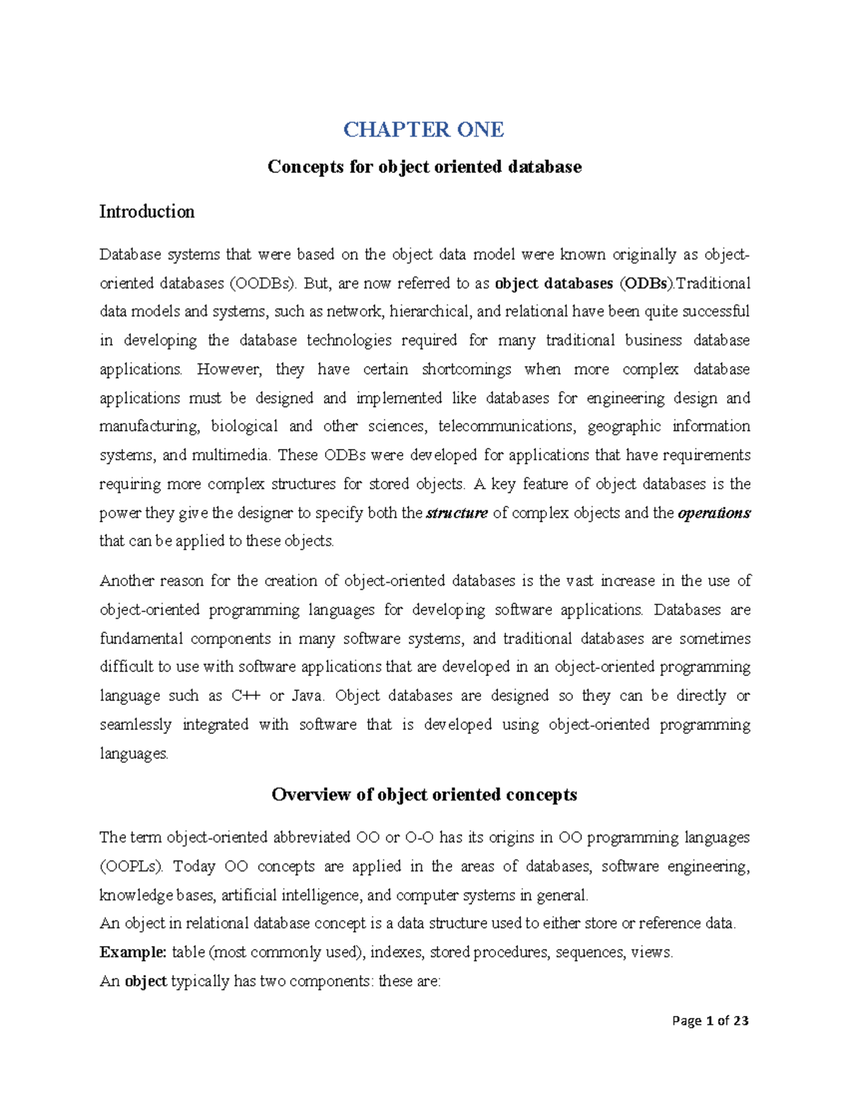 Lecture Notes on Object-Oriented Databases and Query Optimization ...