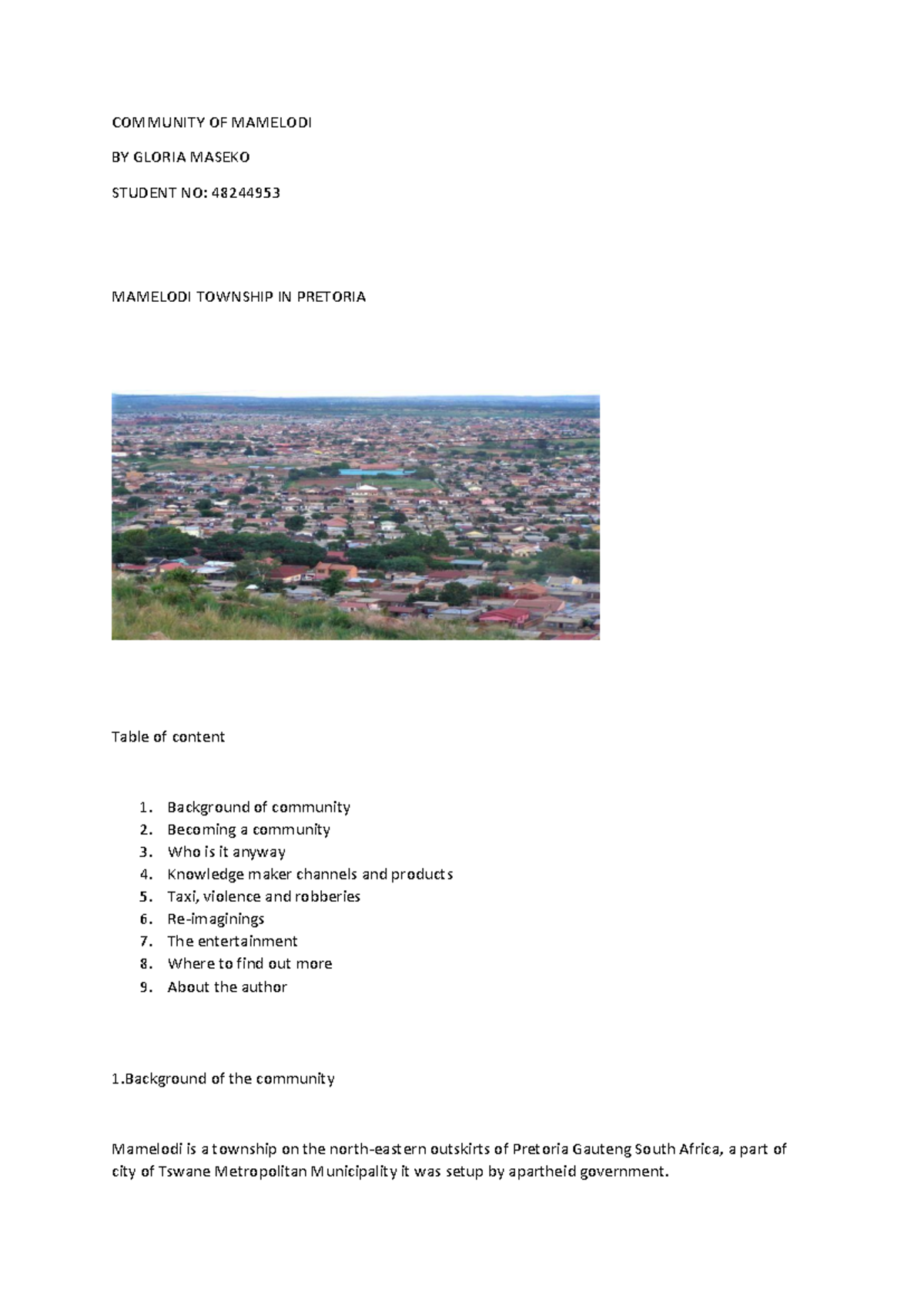 Community Insights: Mamelodi Township Overview and Challenges - Studocu