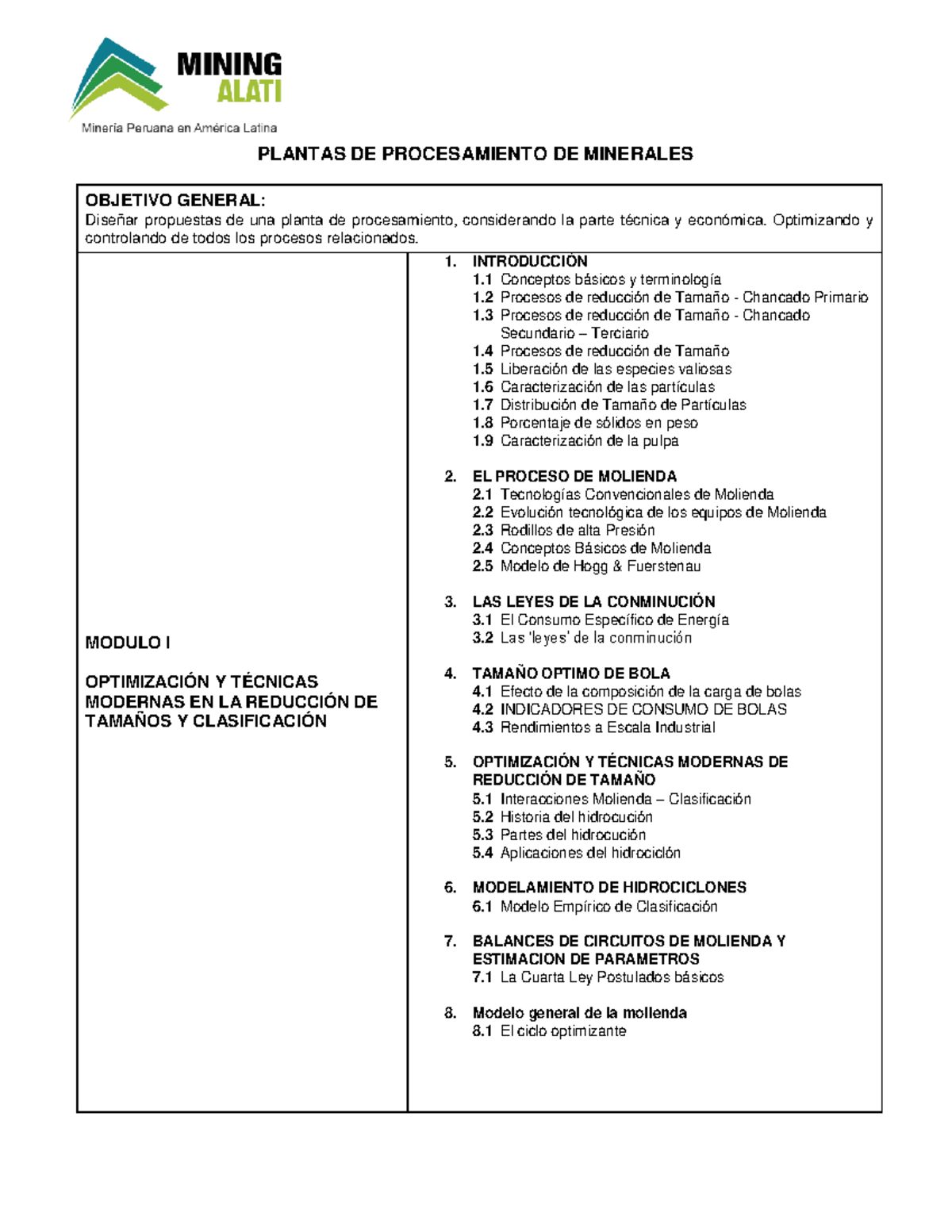 DS11: Diseño y Optimización de Plantas de Procesamiento de Minerales ...