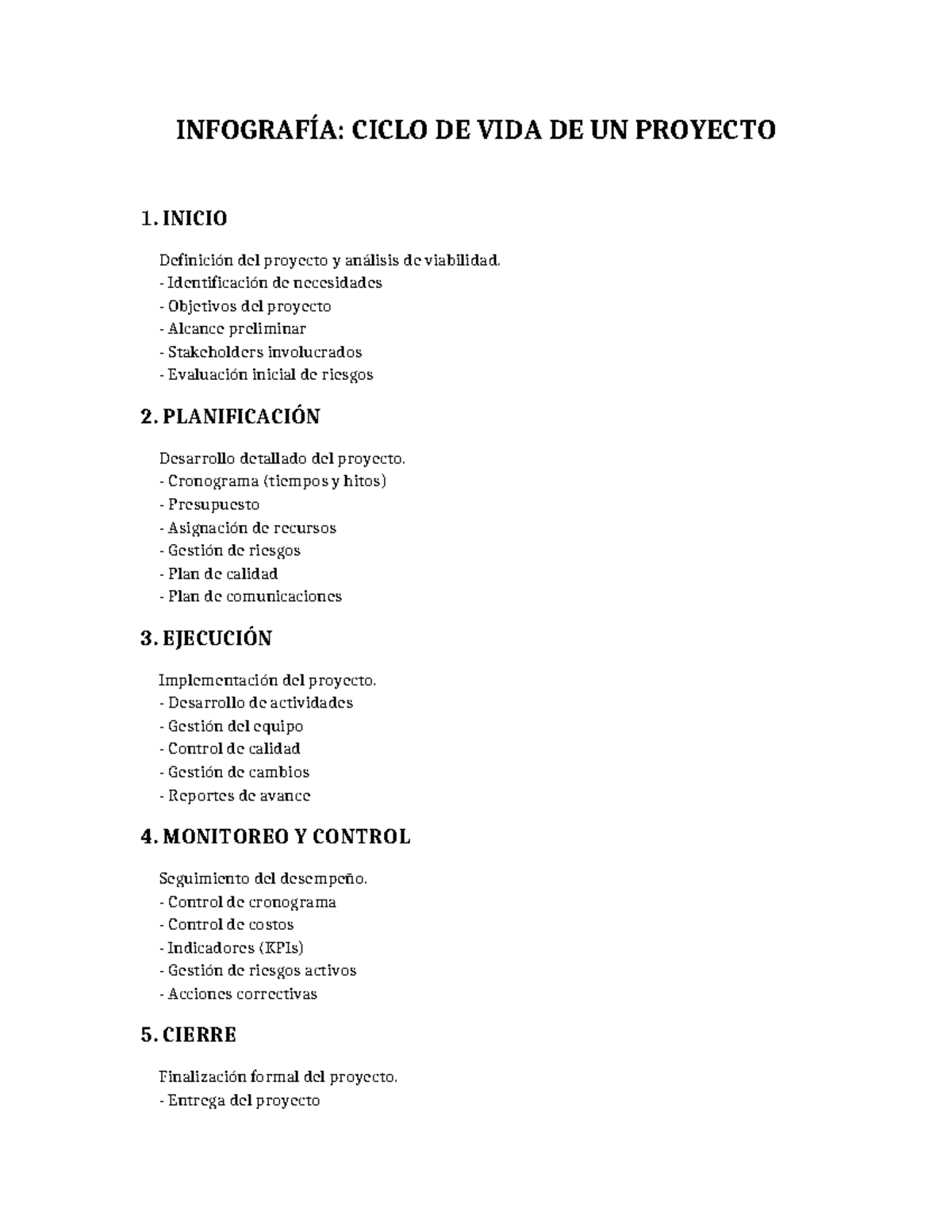 INFOGRAFÍA: CICLO DE VIDA DE UN PROYECTO - RESUMEN Y ETAPAS - Studocu