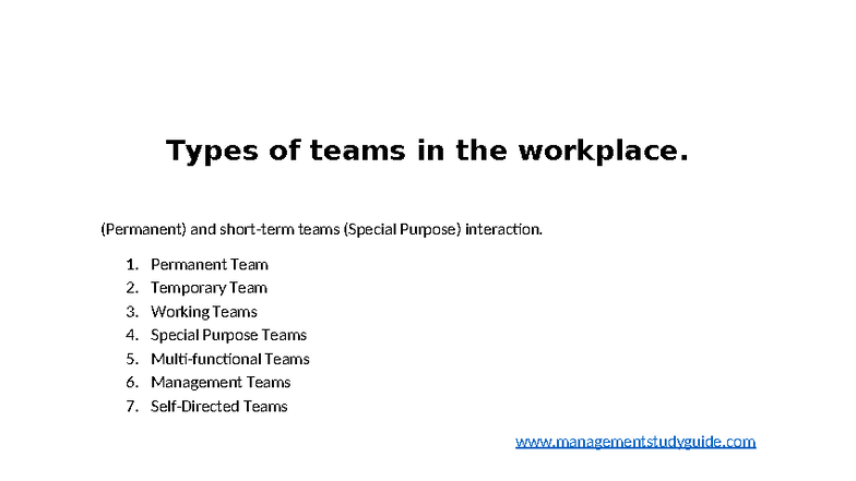 Types of Workplace Teams: Permanent & Special Purpose Insights - Studocu