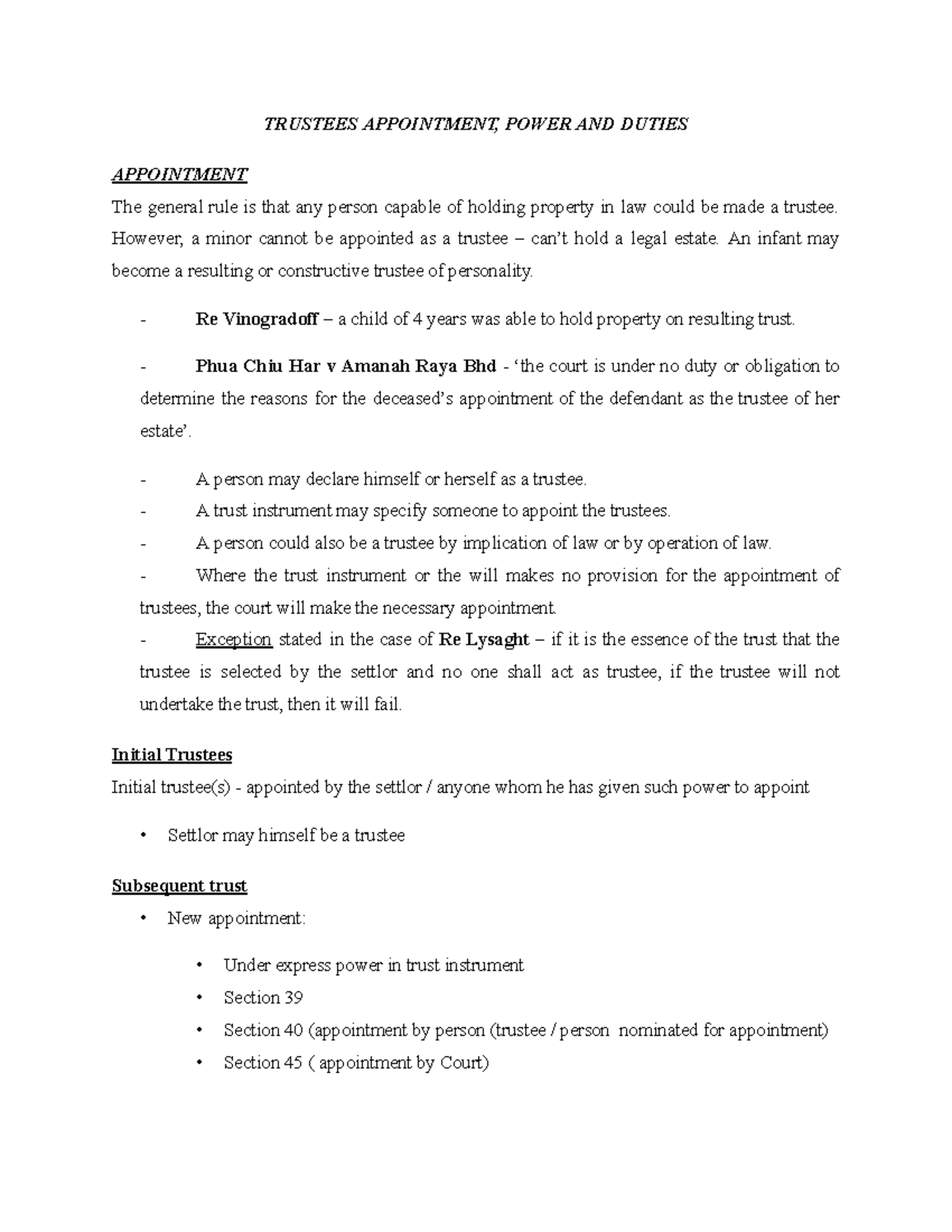 TRUSTEES APPOINTMENT, POWERS, AND DUTIES: A Comprehensive Guide - Studocu