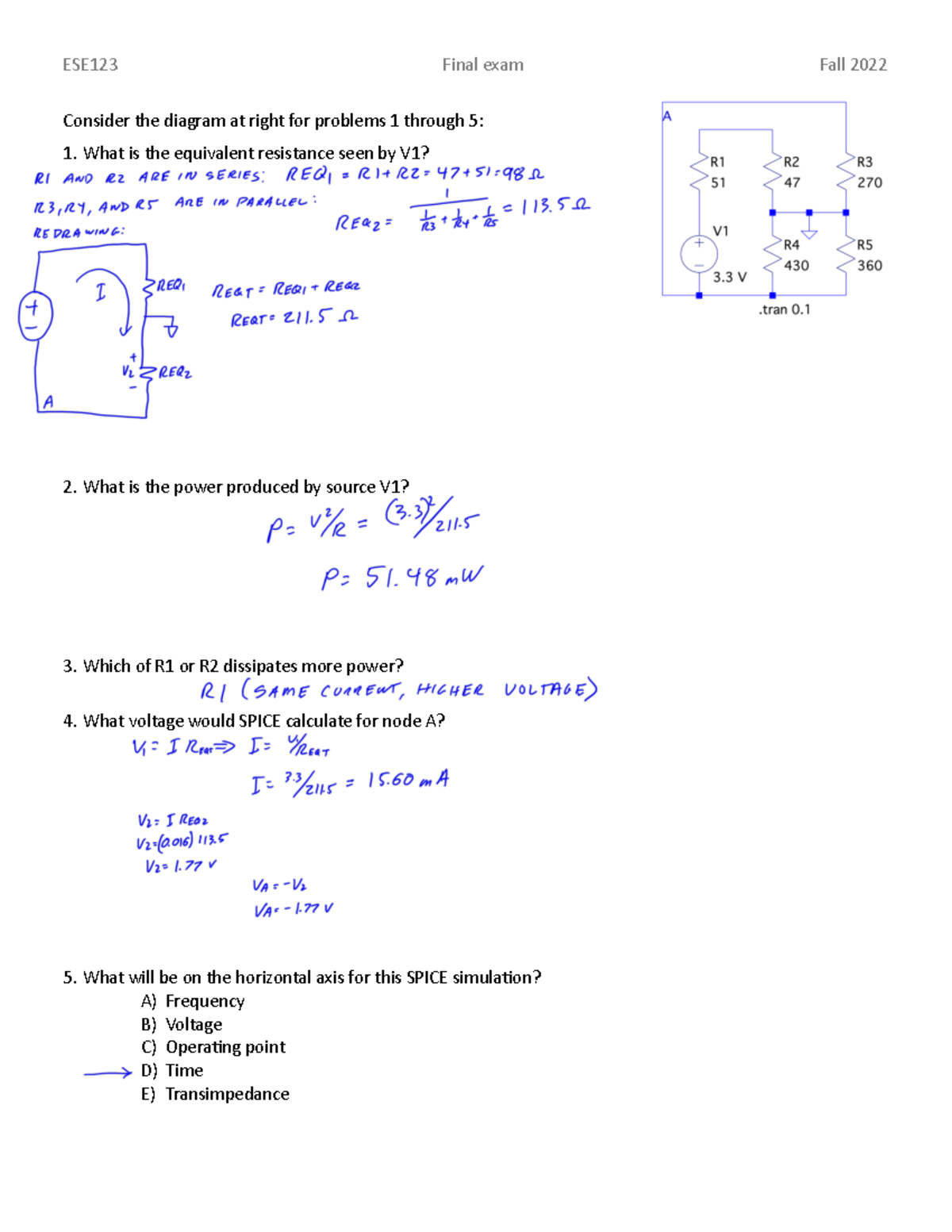 ESE123 Final Exam Solutions: Circuit Analysis & Programming - Studocu