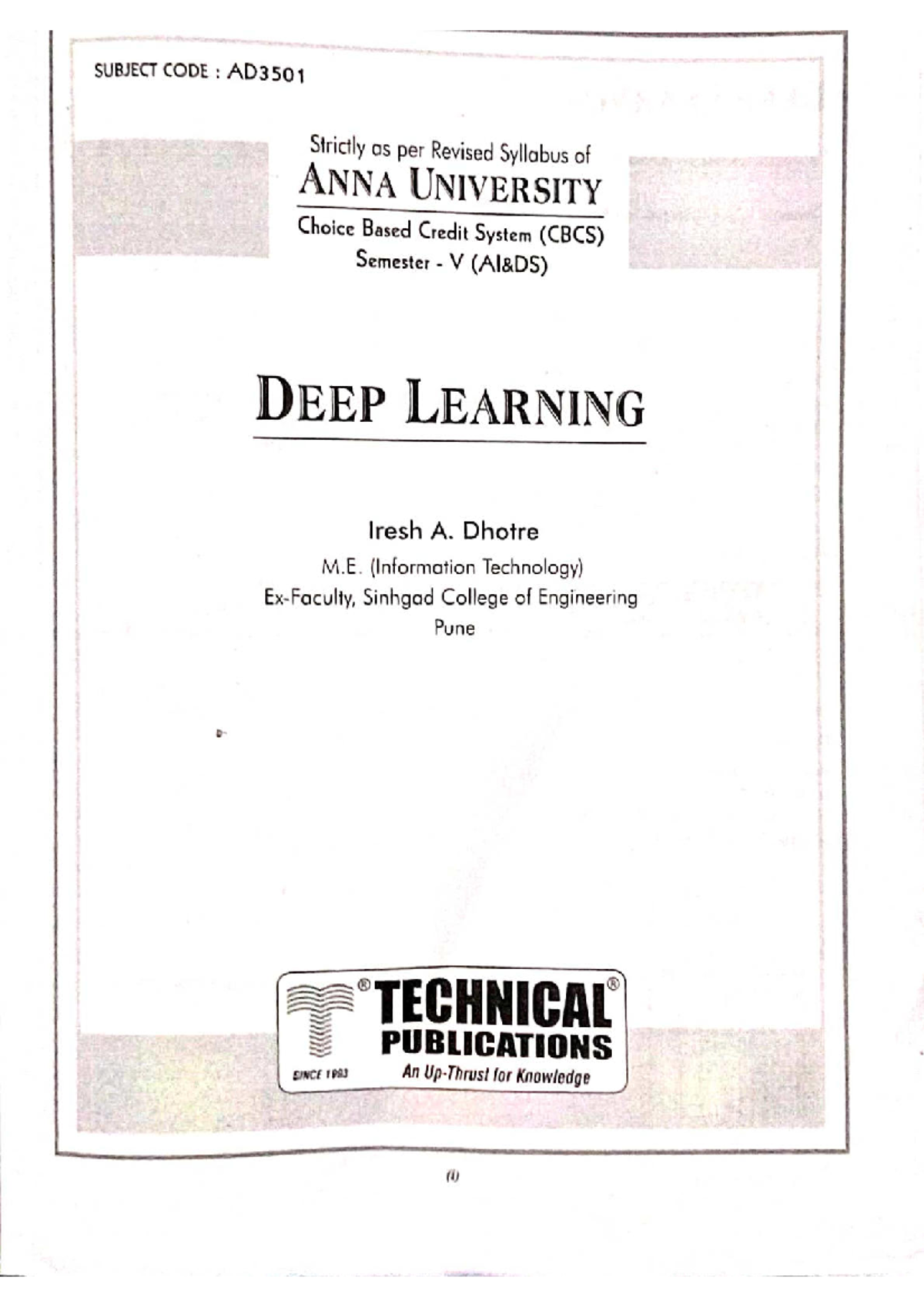 Deep Learning Syllabus Overview (AD3501) - Anna University - Studocu