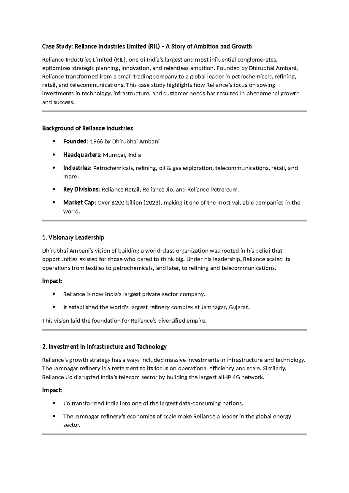 Case Study - Reliance Industries Limited (RIL): Ambition & Growth ...