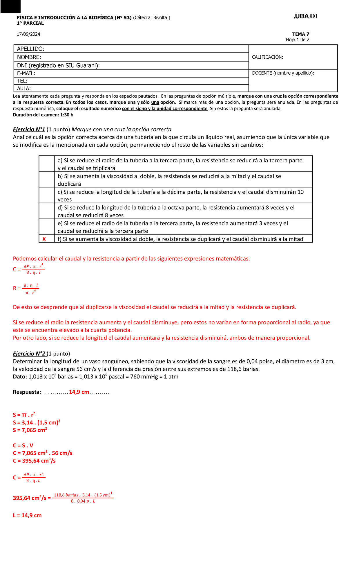 FÍSICA Y BIOFÍSICA 53) PARCIAL TEMA 7 - Clave 1P 2C 2024 - Studocu
