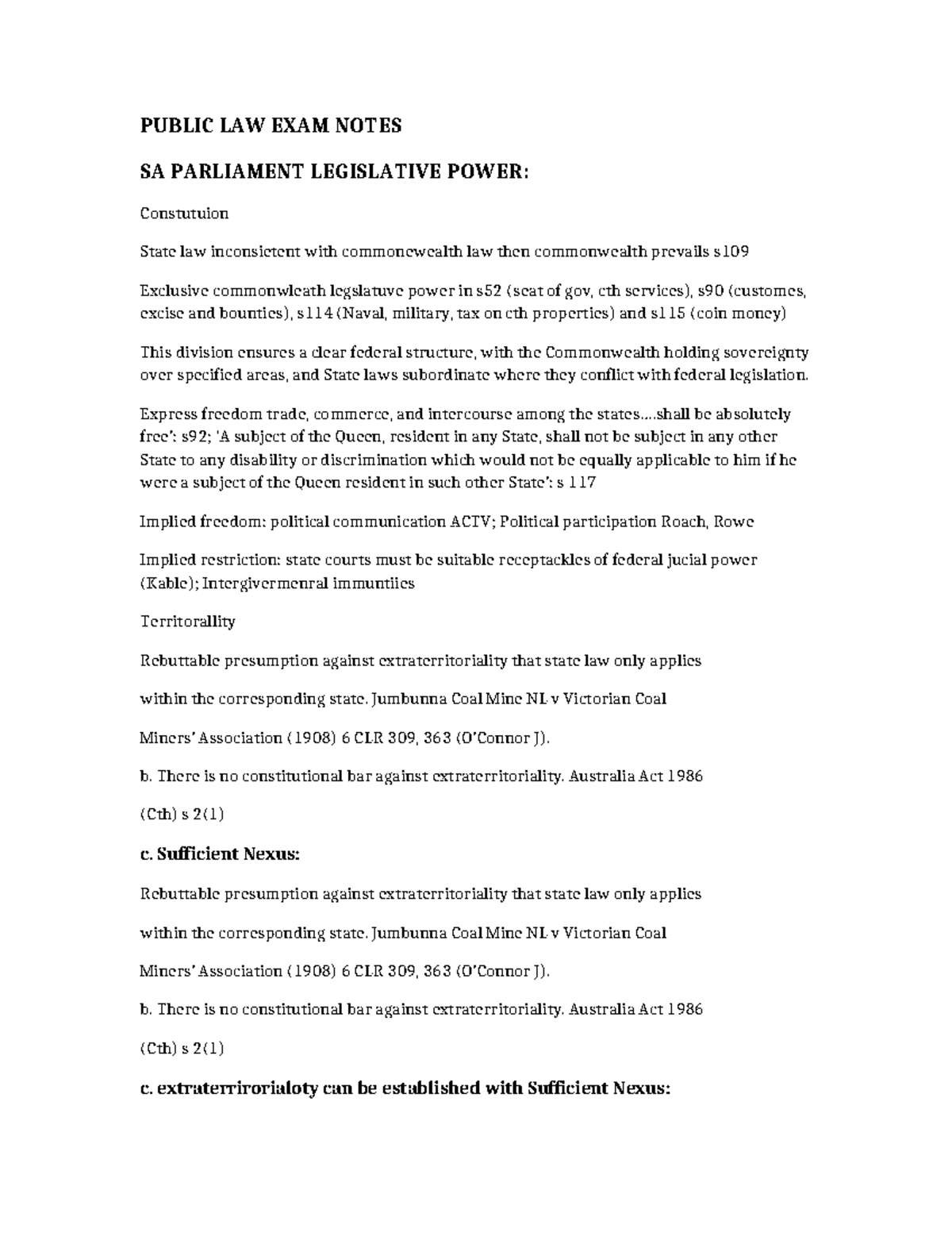 Public LAW EXAM Notes: SA Parliament Legislative Power Overview - Studocu