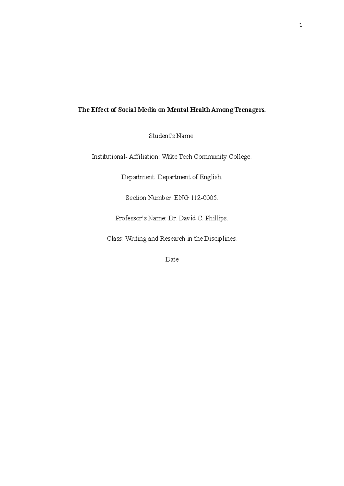 ENG 101 Essay: The Impact of Social Media on Teen Mental Health - Studocu