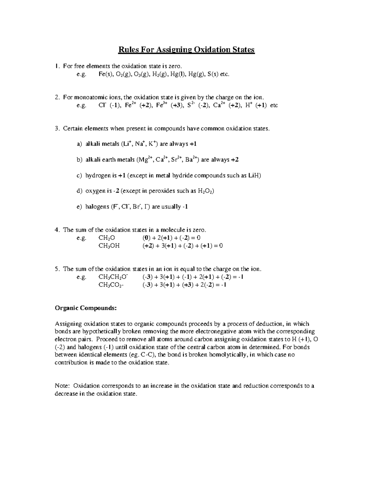 Organic oxidation states - Rules For Assigning Oxidation States For ...