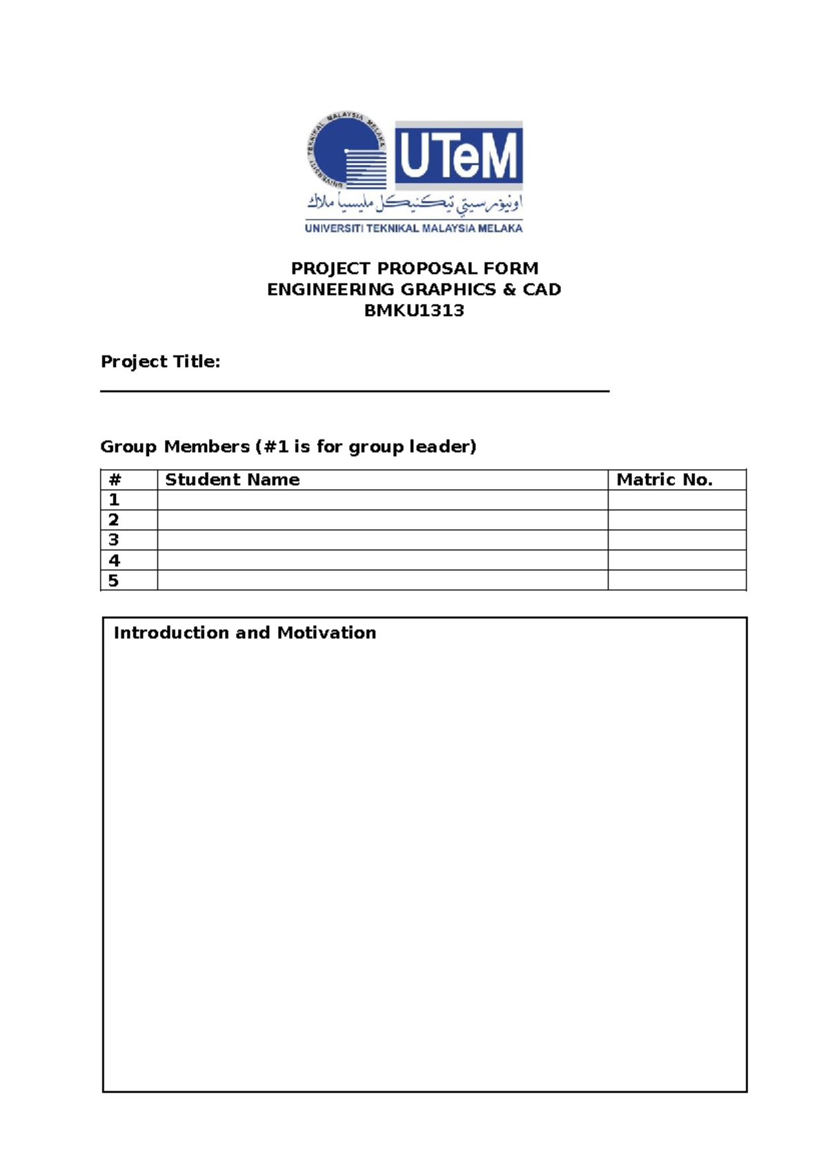 Project Proposal FORM 2025 - autocad and graphic - PROJECT PROPOSAL ...