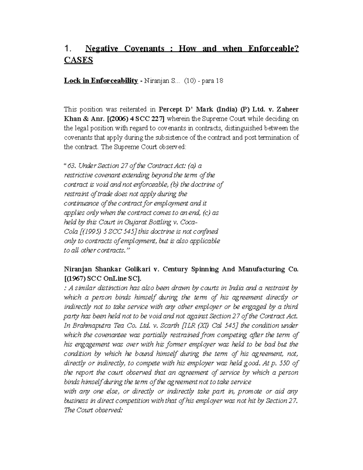 Negative Covenants: Enforceability and Legal Precedents (Research ...