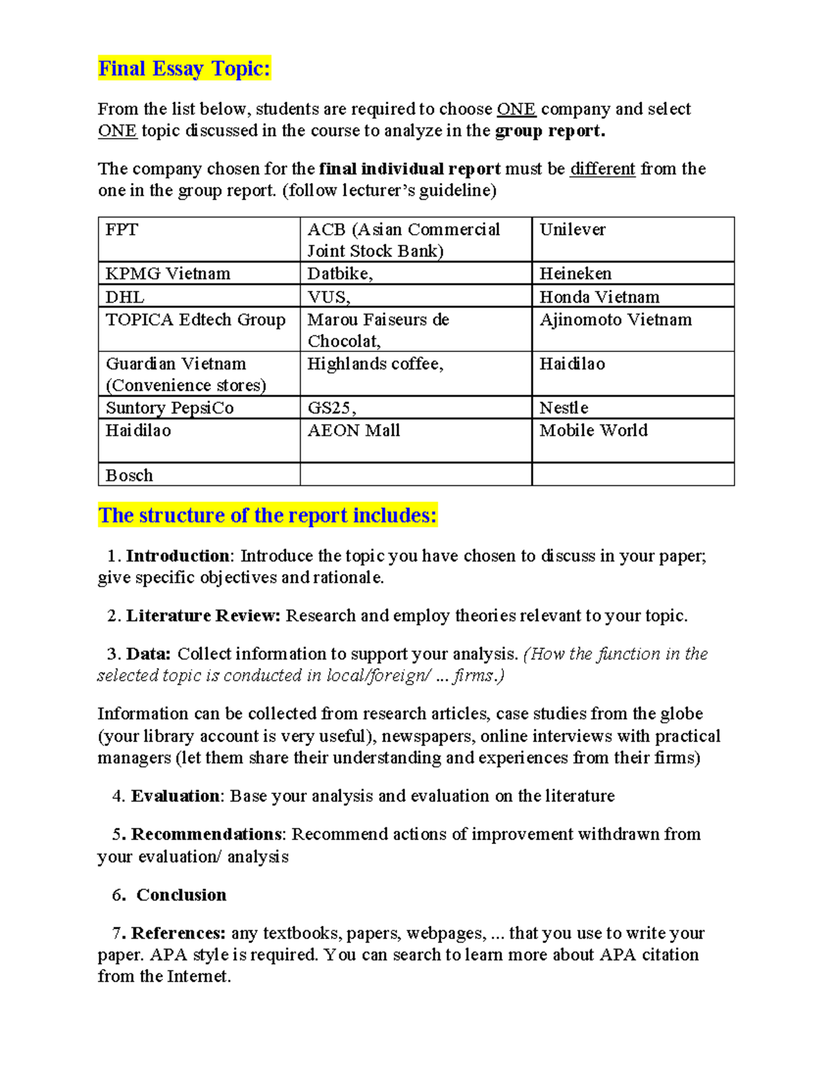 HRM T124 Final Individual Report Guidelines and Structure Overview ...