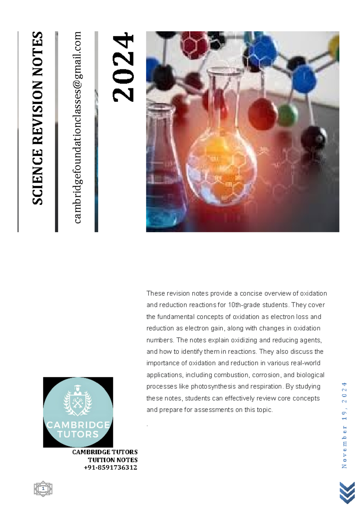 Revision Notes IN Science - Chemistry 10 E - N o v e m b e r 1 9 , 2 0 ...