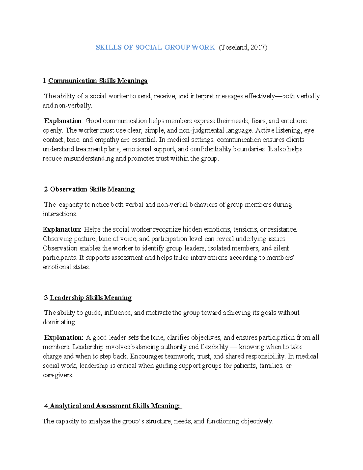SKILLS OF SOCIAL GROUP WORK (Kiptoo, 2017) - Key Competencies - Studocu