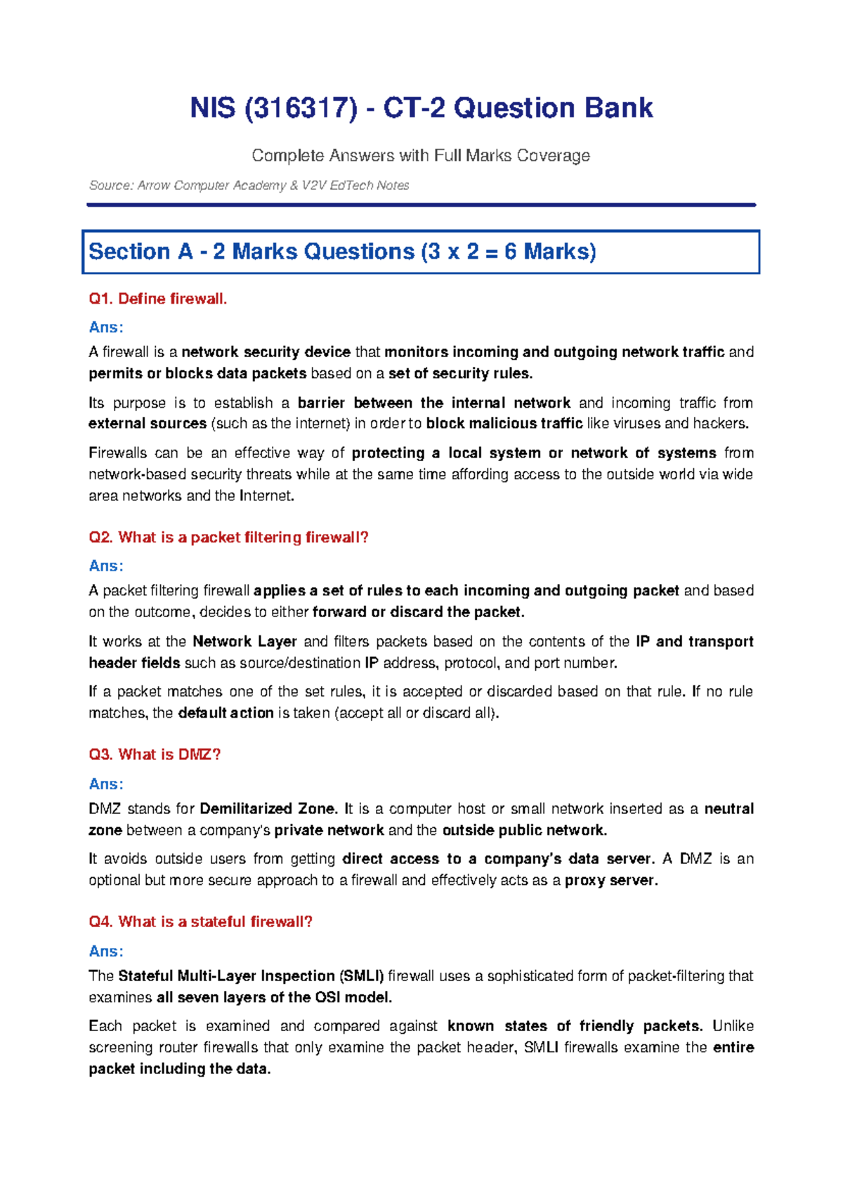 NIS (316317) Complete Question Bank Answers for CT2 Exam - Studocu