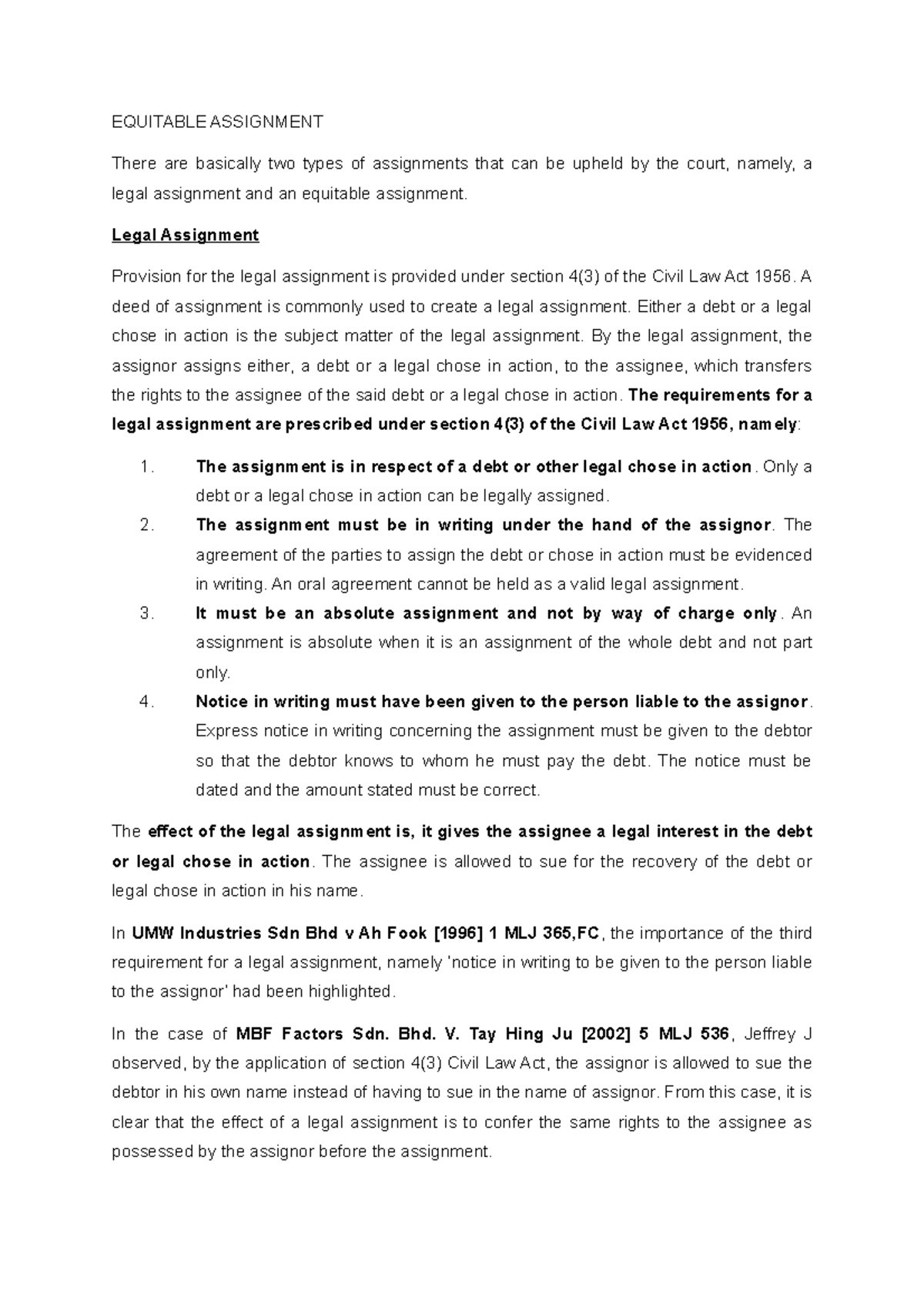 Equitable Assignment and Estoppel in Law: Key Concepts Explained - Studocu