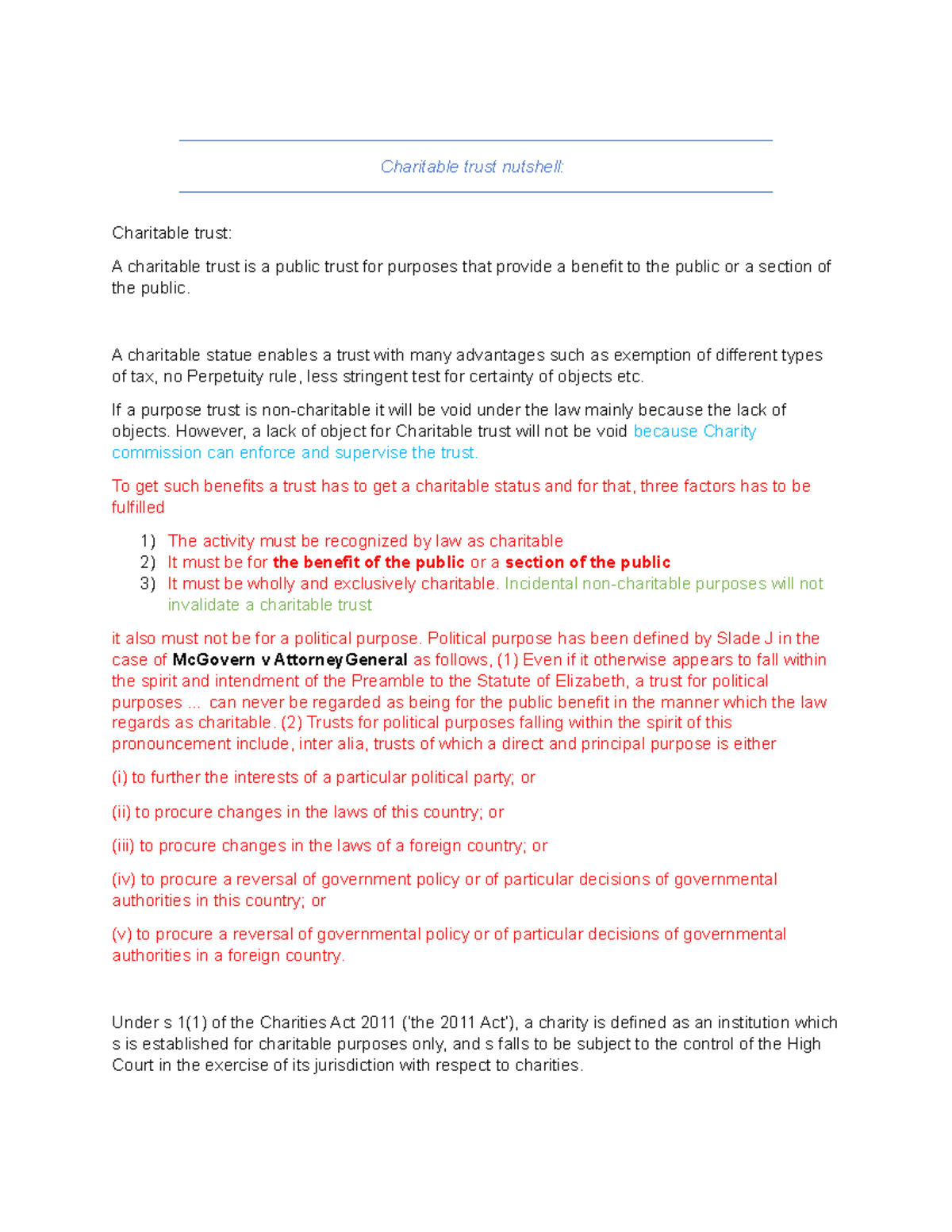 Charitable Trusts Overview: Key Principles and Legal Framework - Studocu