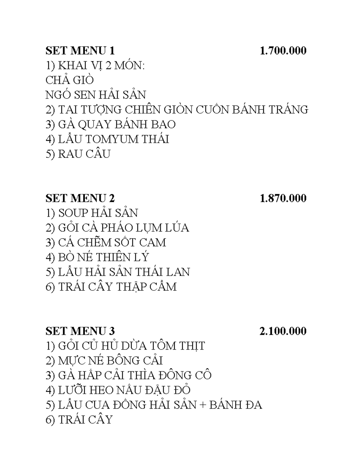 SET MENU MỚI 22 - ĐẶC SẮC VÀ NGON MIỆNG - Studocu