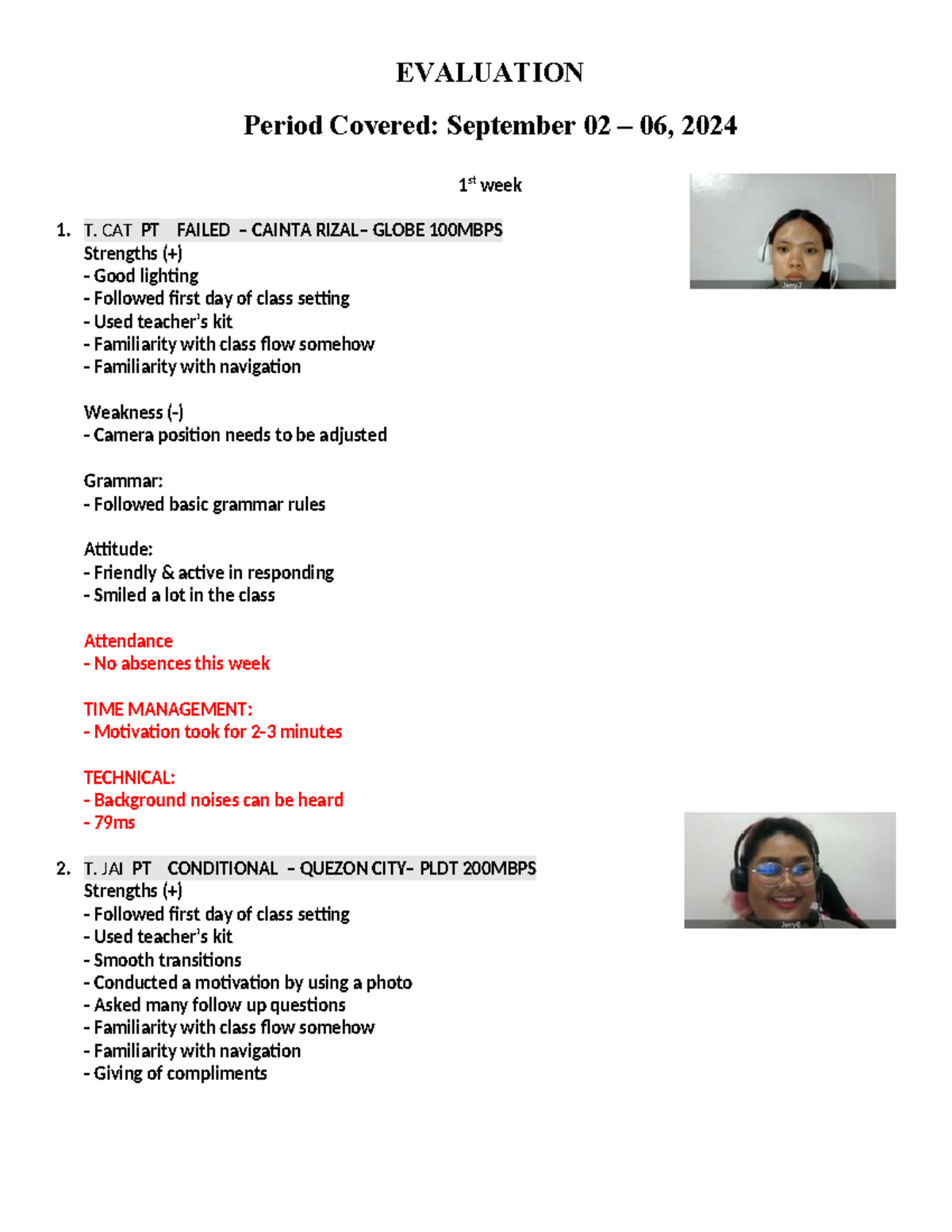 Evaluation (September 02-06, 2024) - EVALUATION Period Covered ...