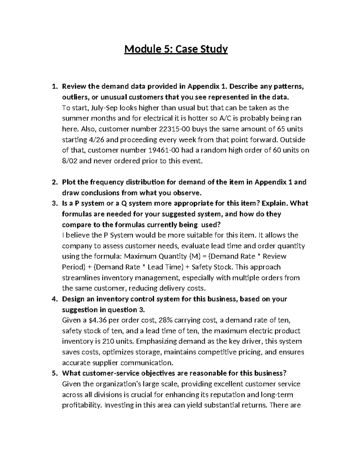 Case Study 5 - Inventory Management and Customer Service Analysis - Studocu
