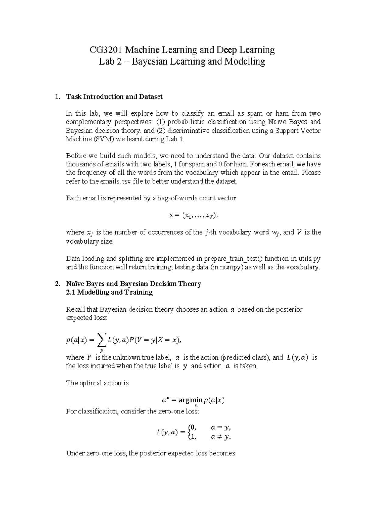 CG3201 Lab 2: Bayesian Learning & SVM for Email Classification - Studocu