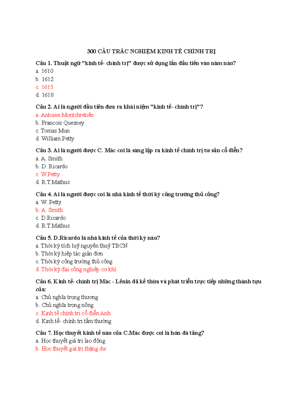 300 CÂU TRẮC NGHIỆM KINH TẾ CHÍNH TRỊ - ÔN TẬP THI - Document Preview