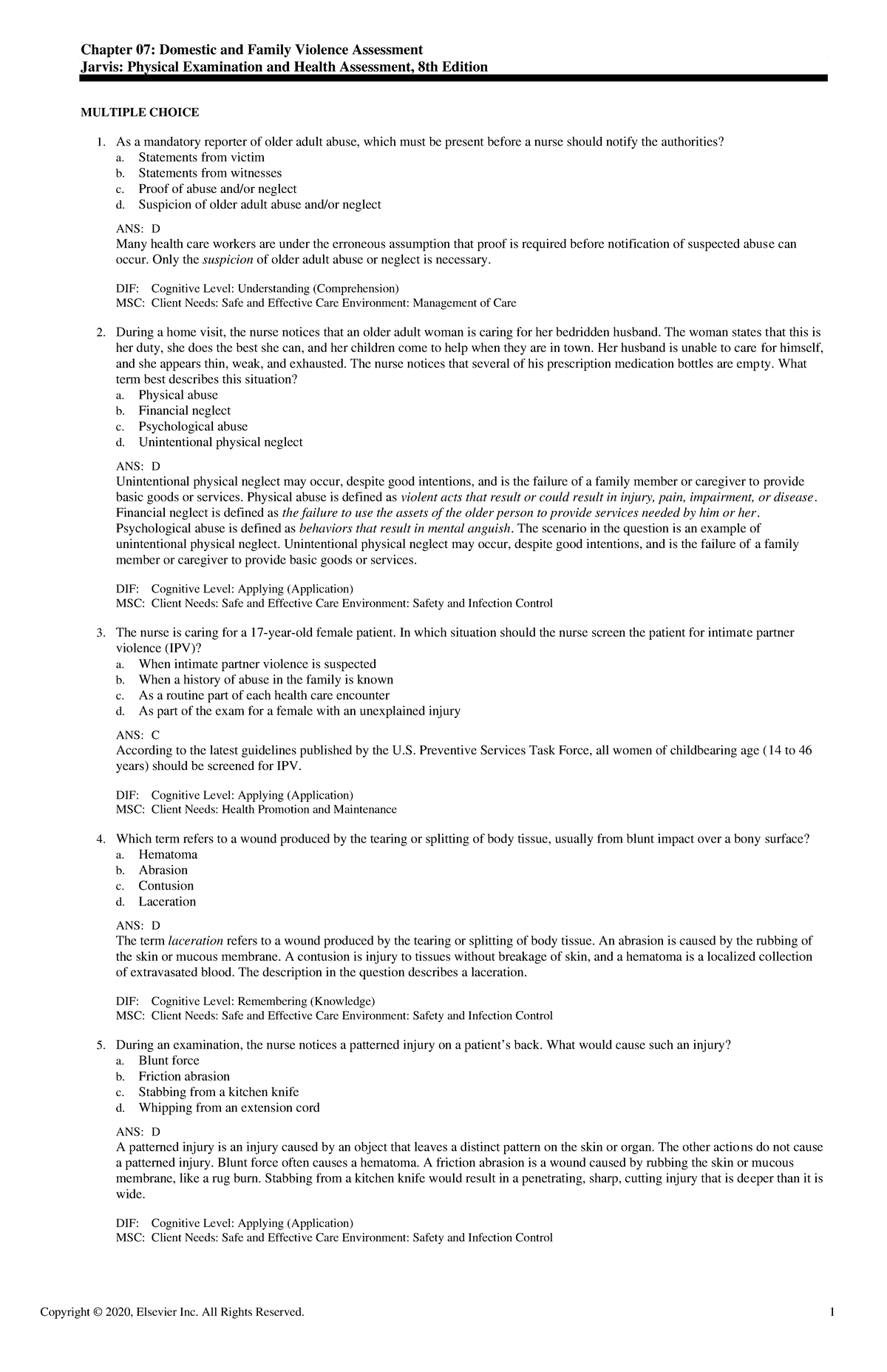 Domestic and Family Violence Assessment - Exam View: Chapter 07 - Studocu