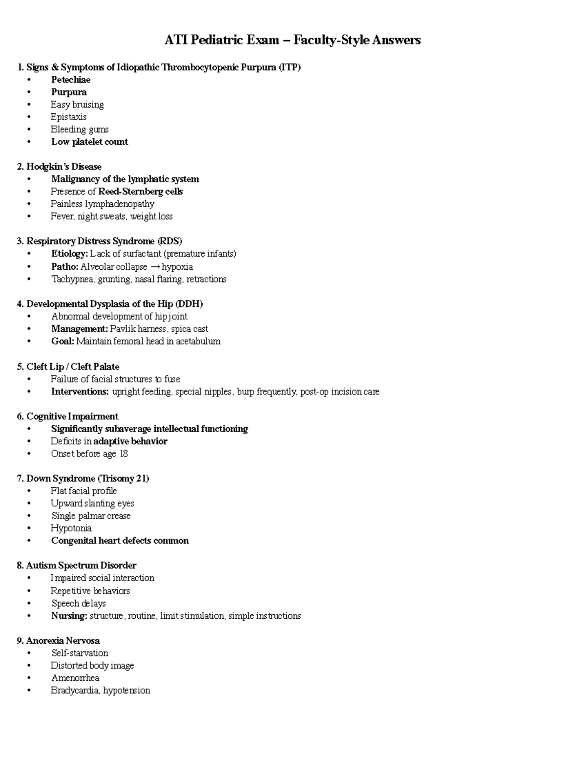 Pediatric Exam Study Guide: Key Concepts & Nursing Interventions - Studocu
