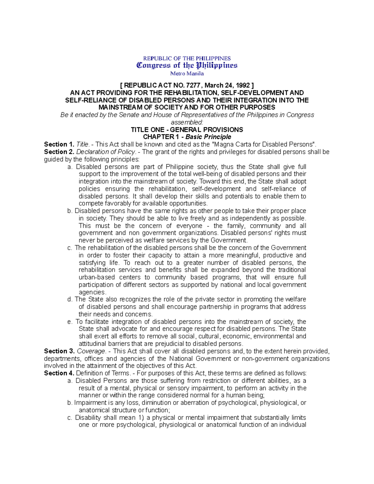 RA-7277 - for more information. - [ REPUBLIC ACT NO. 7277, March 24 ...