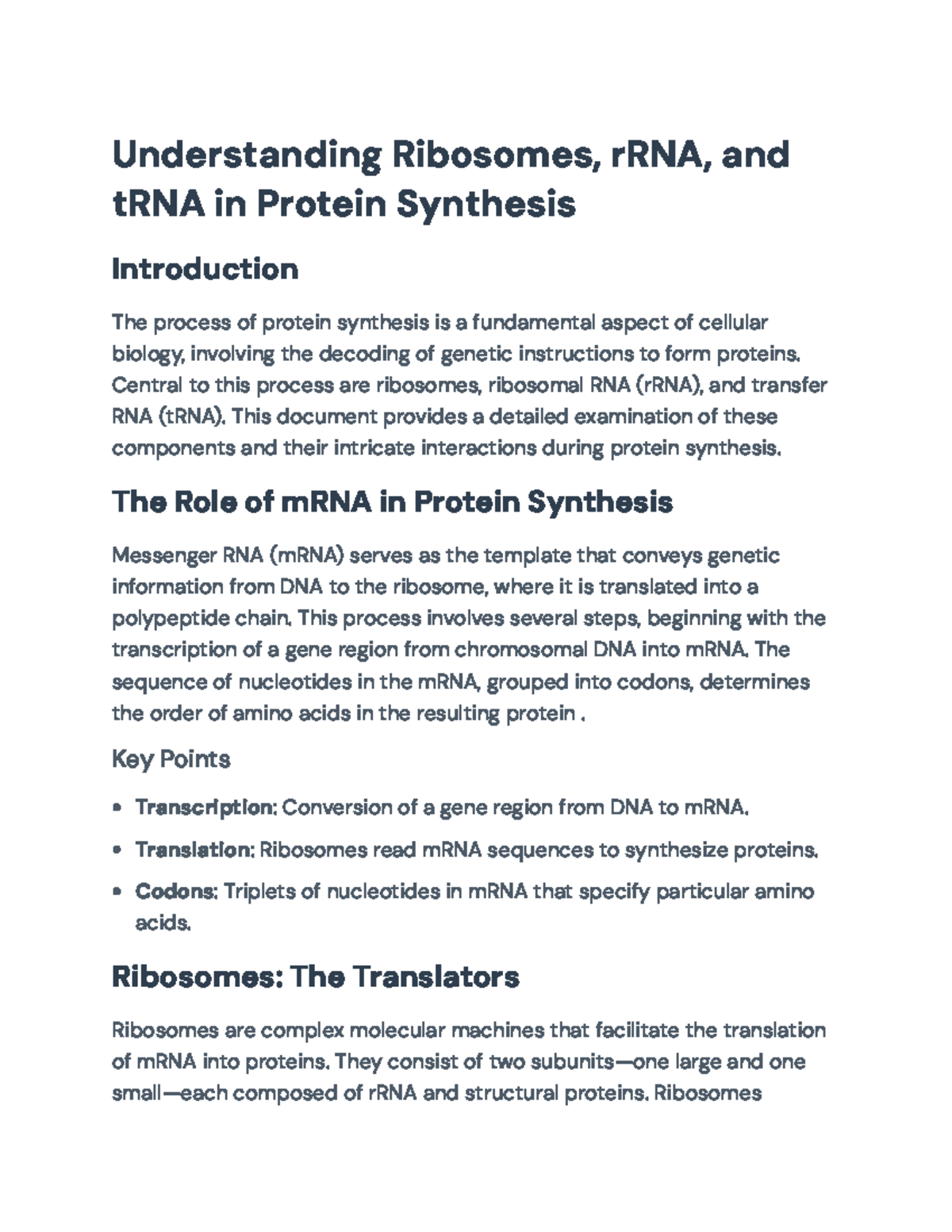 Understanding Ribosomes, rRNA, and tRNA in Protein Synthesis: A ...