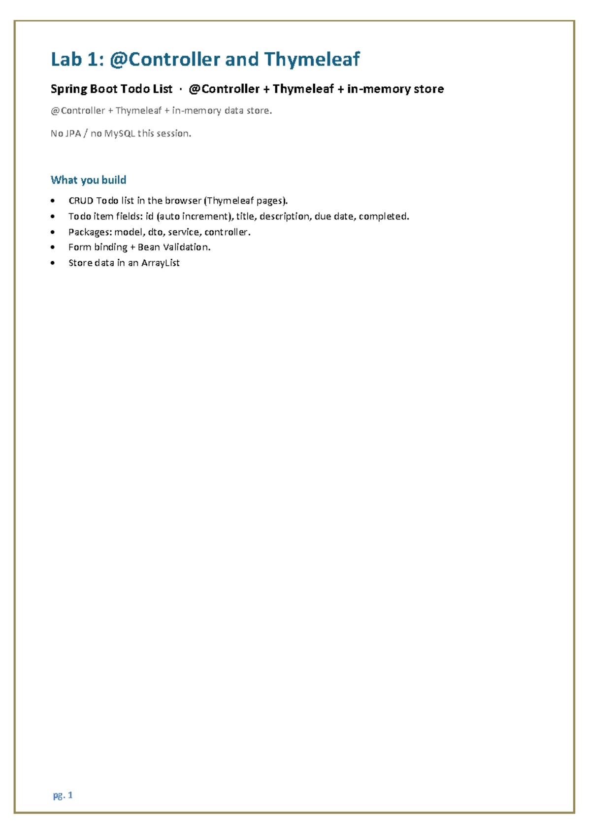 Lab 1: Thymeleaf CRUD Todo List with Spring Boot - Studocu
