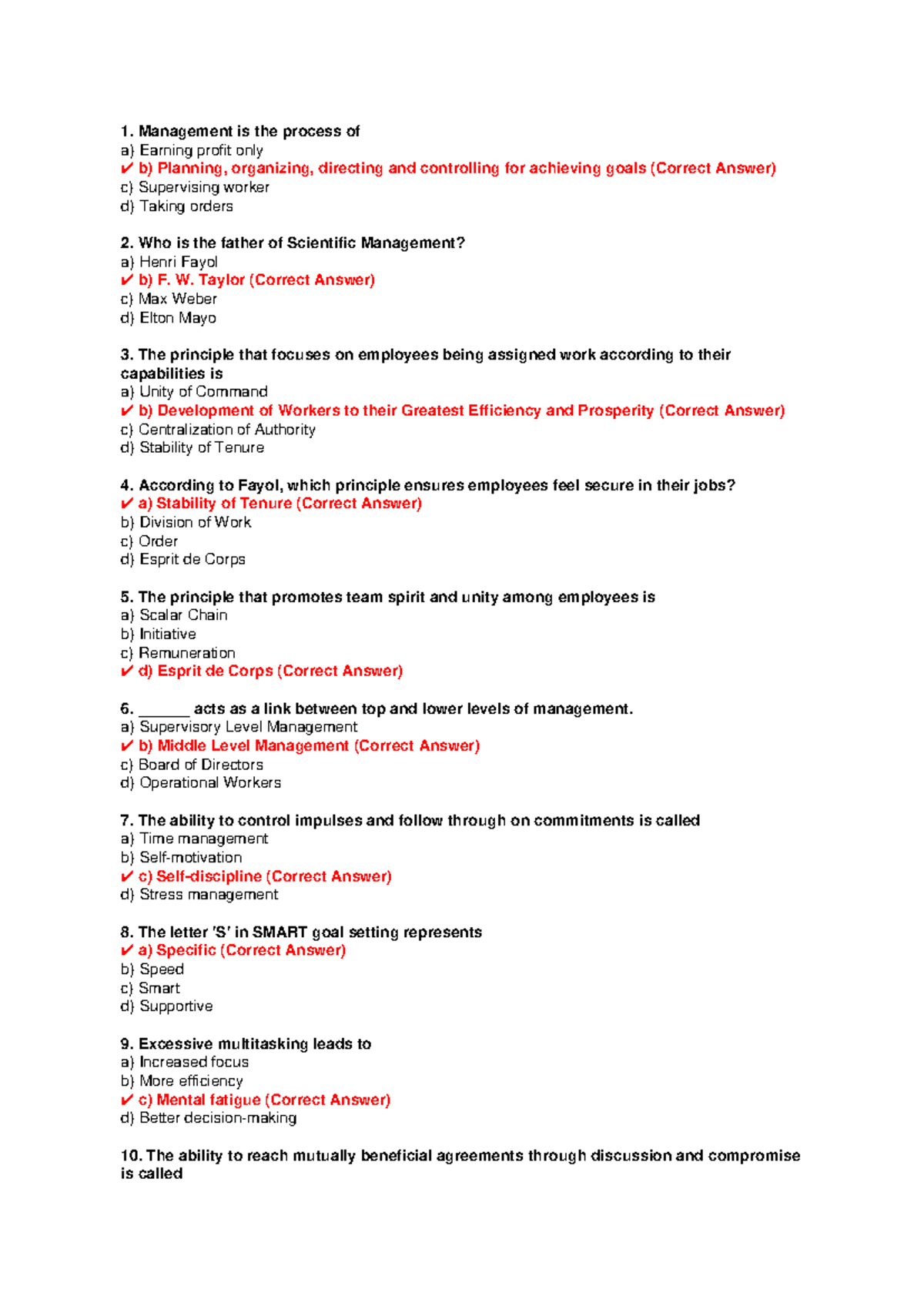 MCQ Review for Management Concepts - Course Code: MGMT101 - Studocu