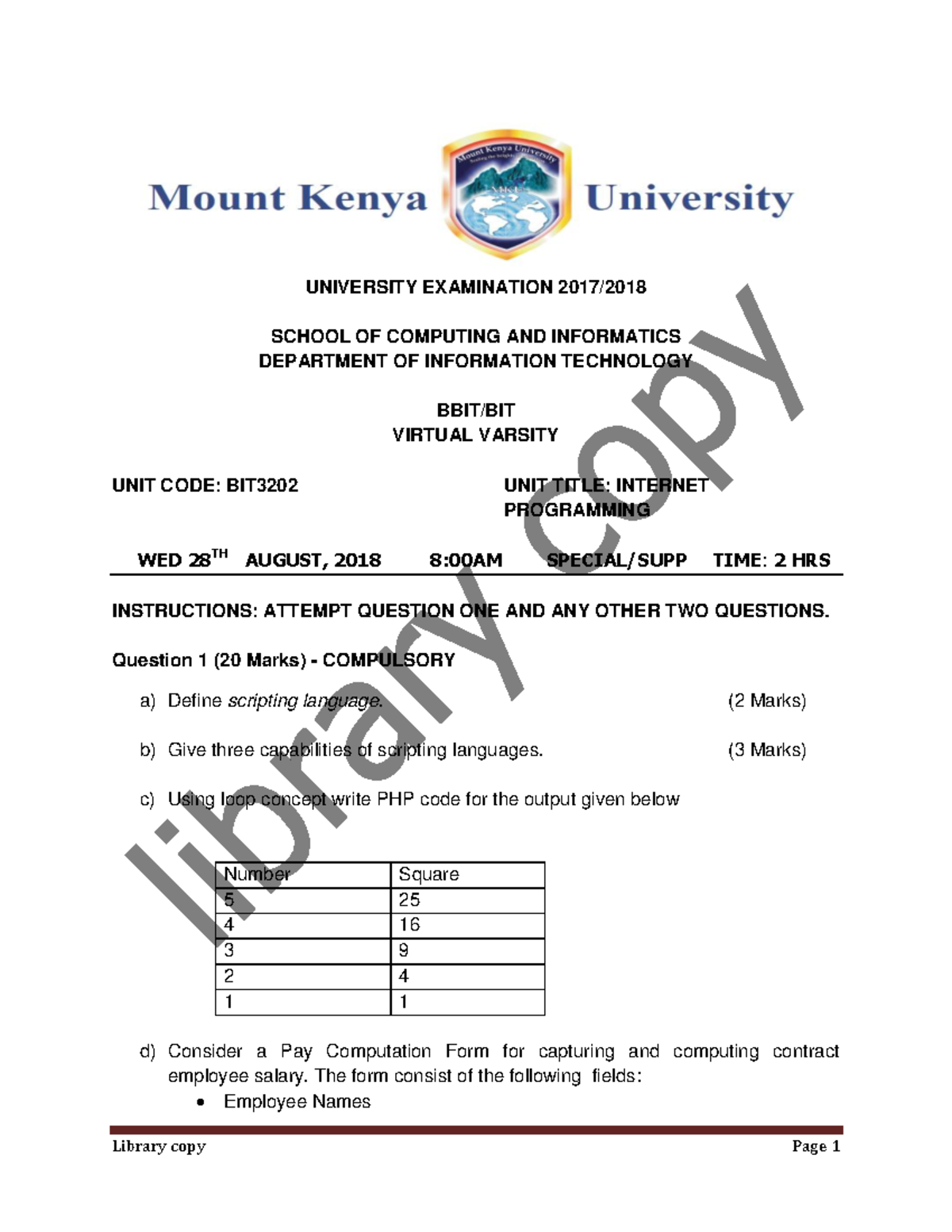BIT3202 Final Exam: Internet Programming Past Paper Practice - Studocu