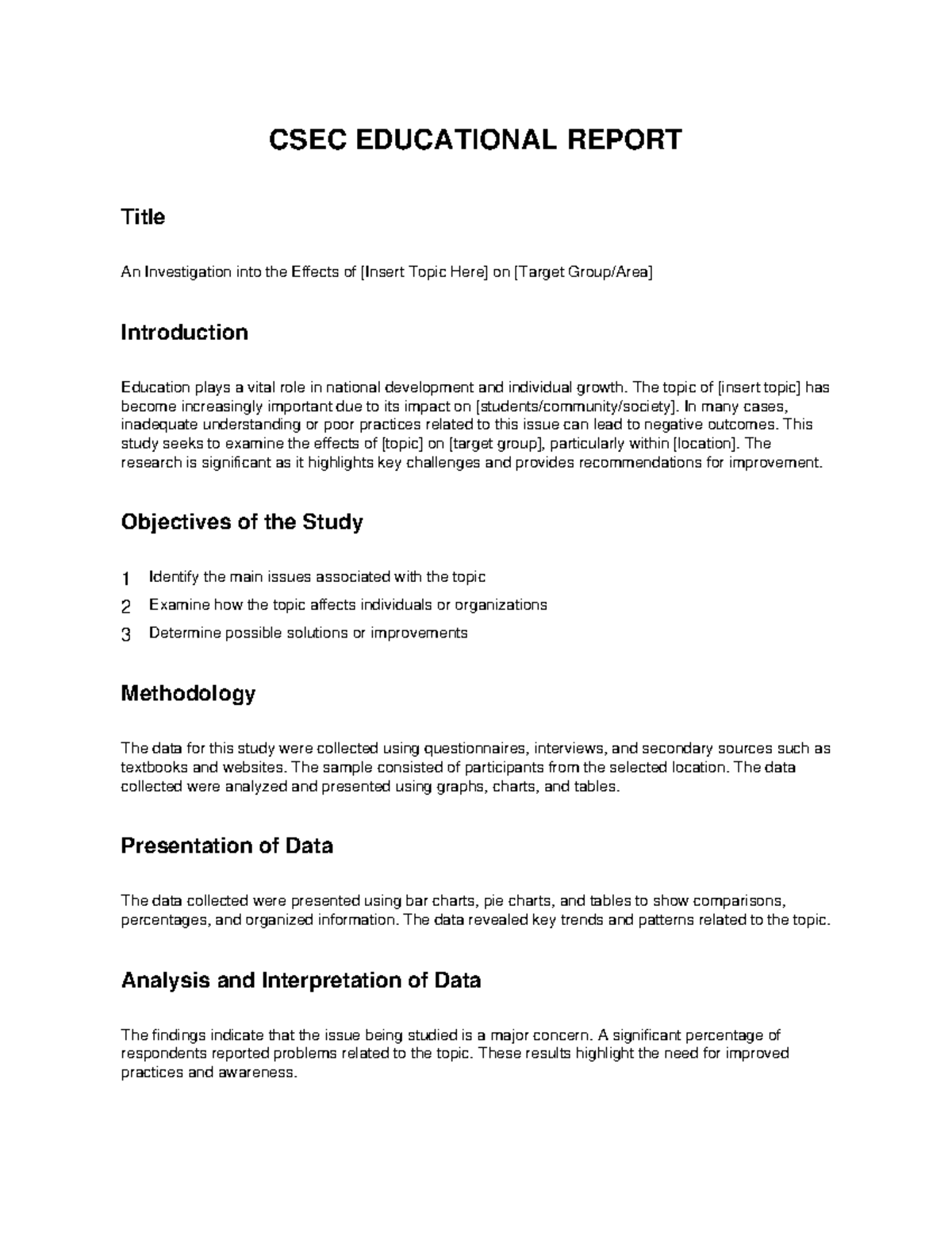 CSEC Educational Report: Investigating Topic Effects on Education - Studocu