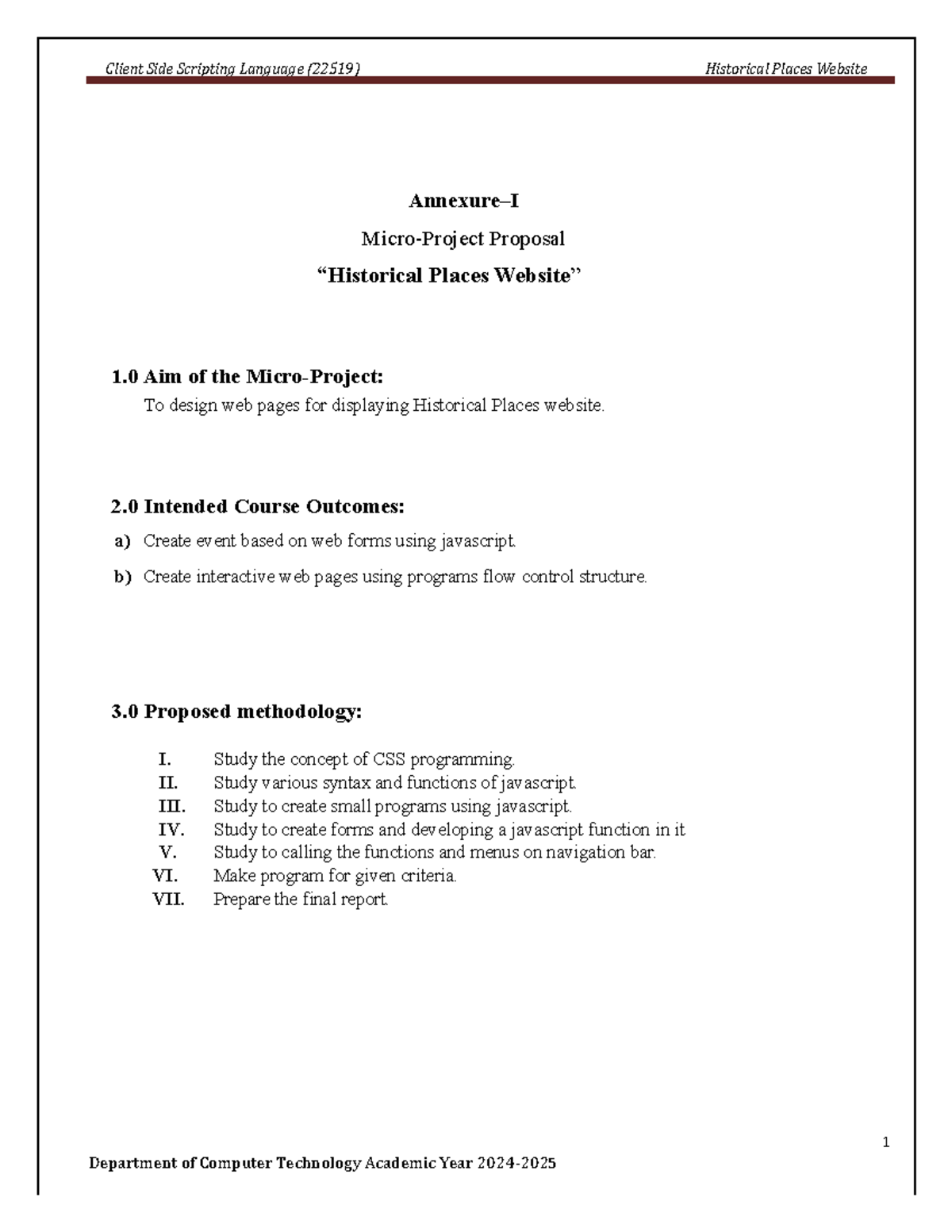 Client Side Scripting Language (22519) Proposal for Historical Places ...