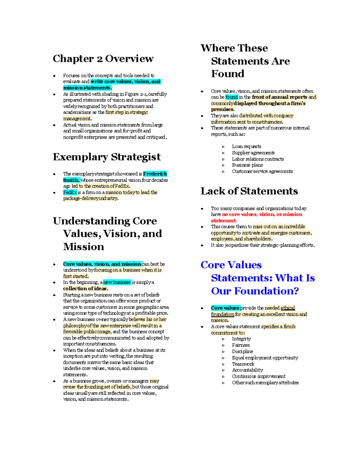 Strama 2: Core Values, Vision, and Mission Statements Overview - Studocu