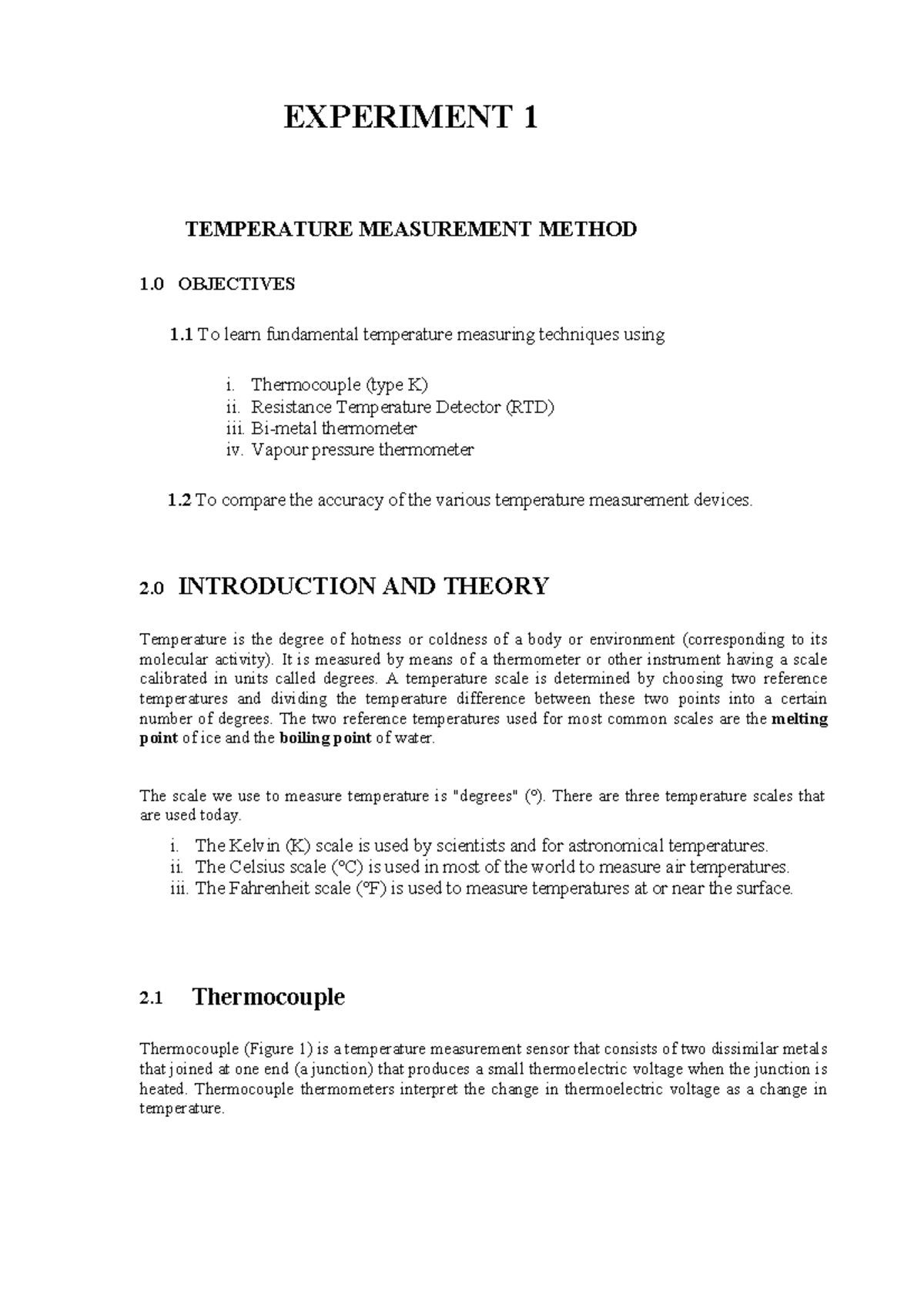 Experiment 1: Temperature Measurement Techniques and Devices - Studocu