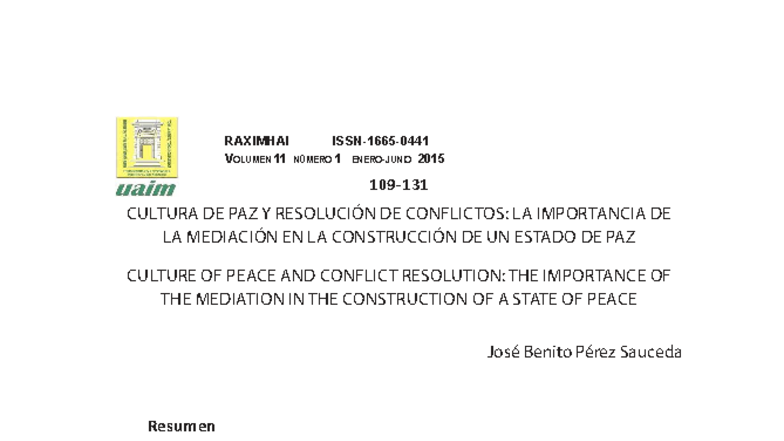 Cultura de Paz y Mediación: Claves para la Resolución de Conflictos ...