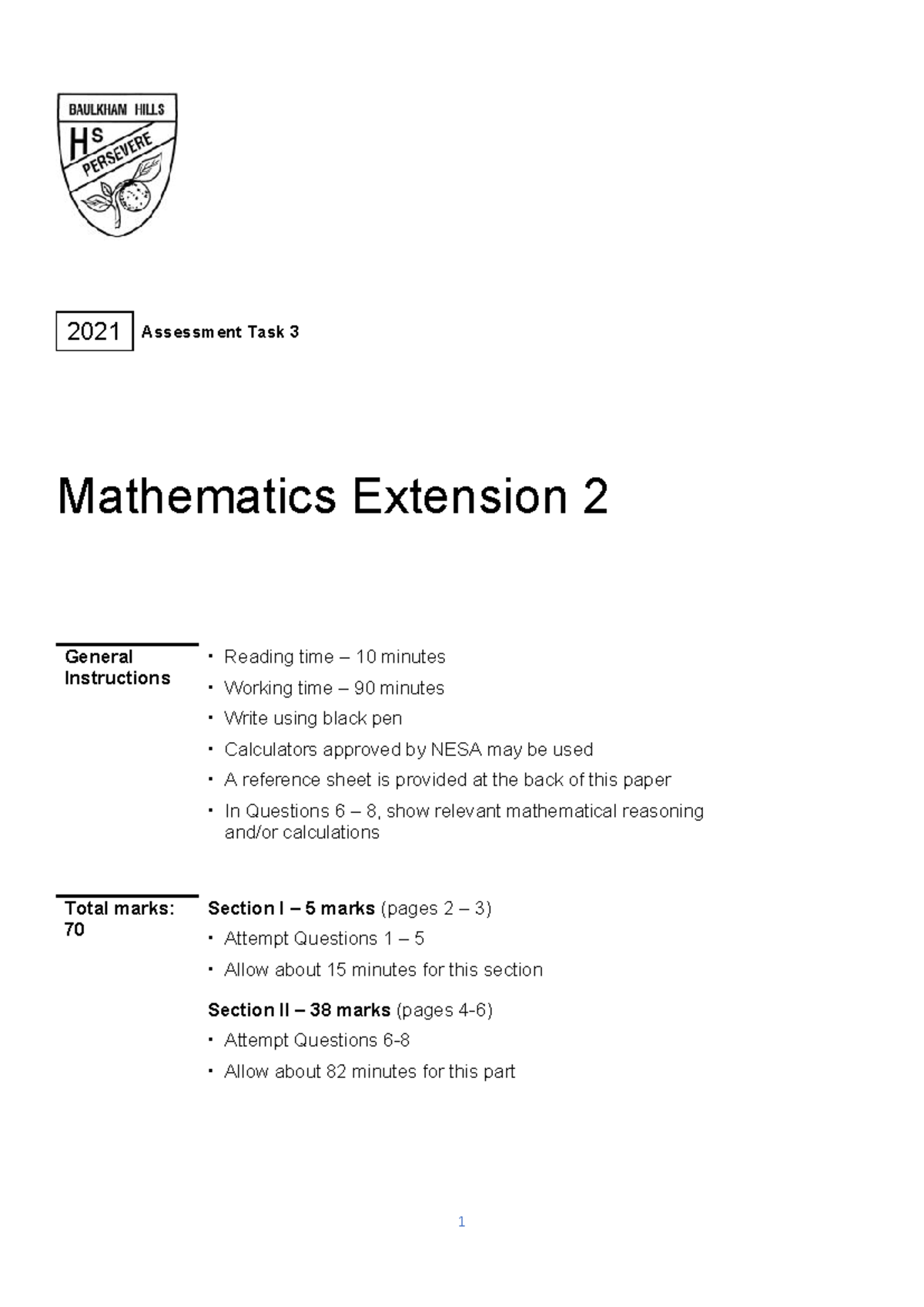 X2 H3 2021 final - Ext 2 past paper - 2021 Assessment Task 3 ...