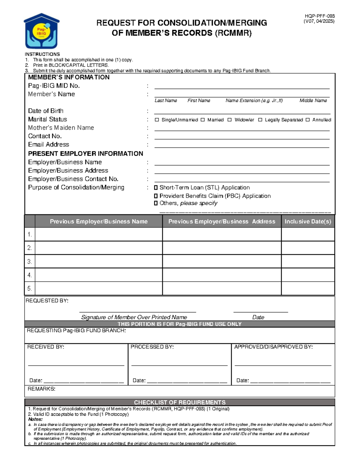 PFF093 Consolidation/Merging of Member Records Form V07 Instructions ...