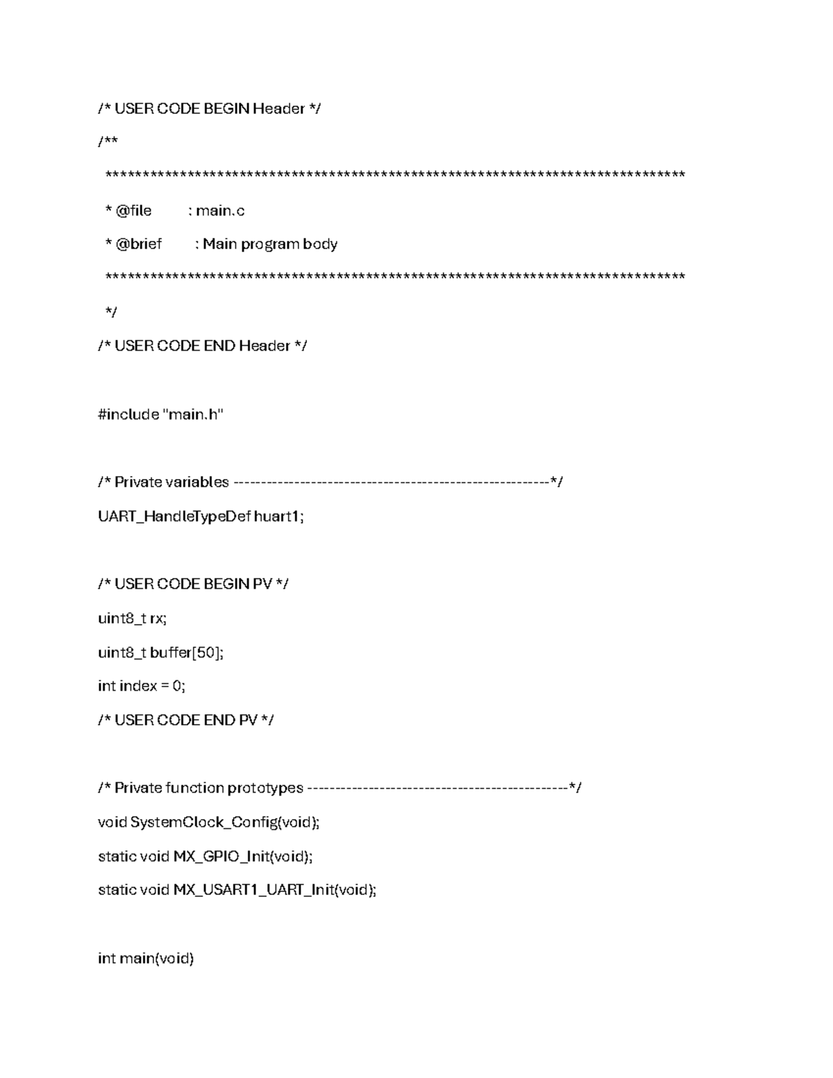 Main.c Code Implementation for UART Communication - CODE BAI 1 - Studocu