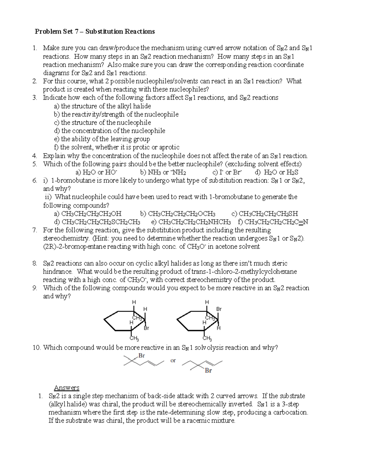 Unit 2 - TW - Practice Problems on Substitution Reactions and ...