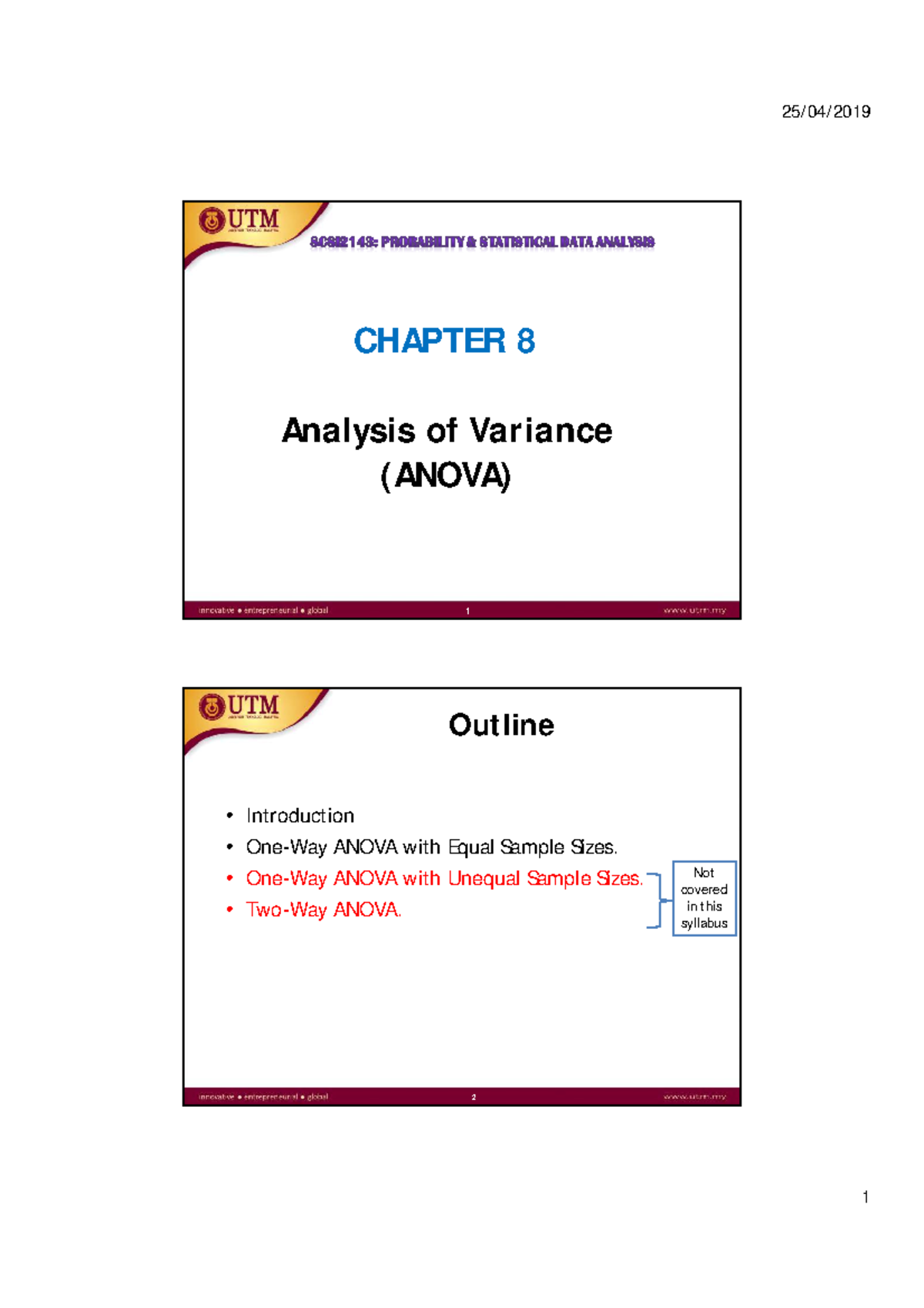 Chapter 8 Anova - notes - CHAPTER 8 Analysis of Variance (ANOVA) 1 2 ...