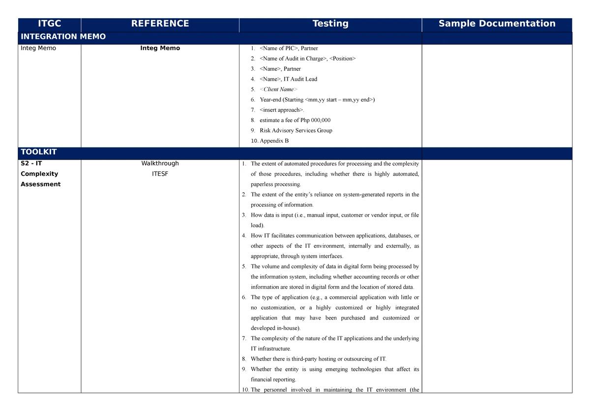 ITGC TEST Scripts: User Access, Change Mgmt, Backup & Security Response ...