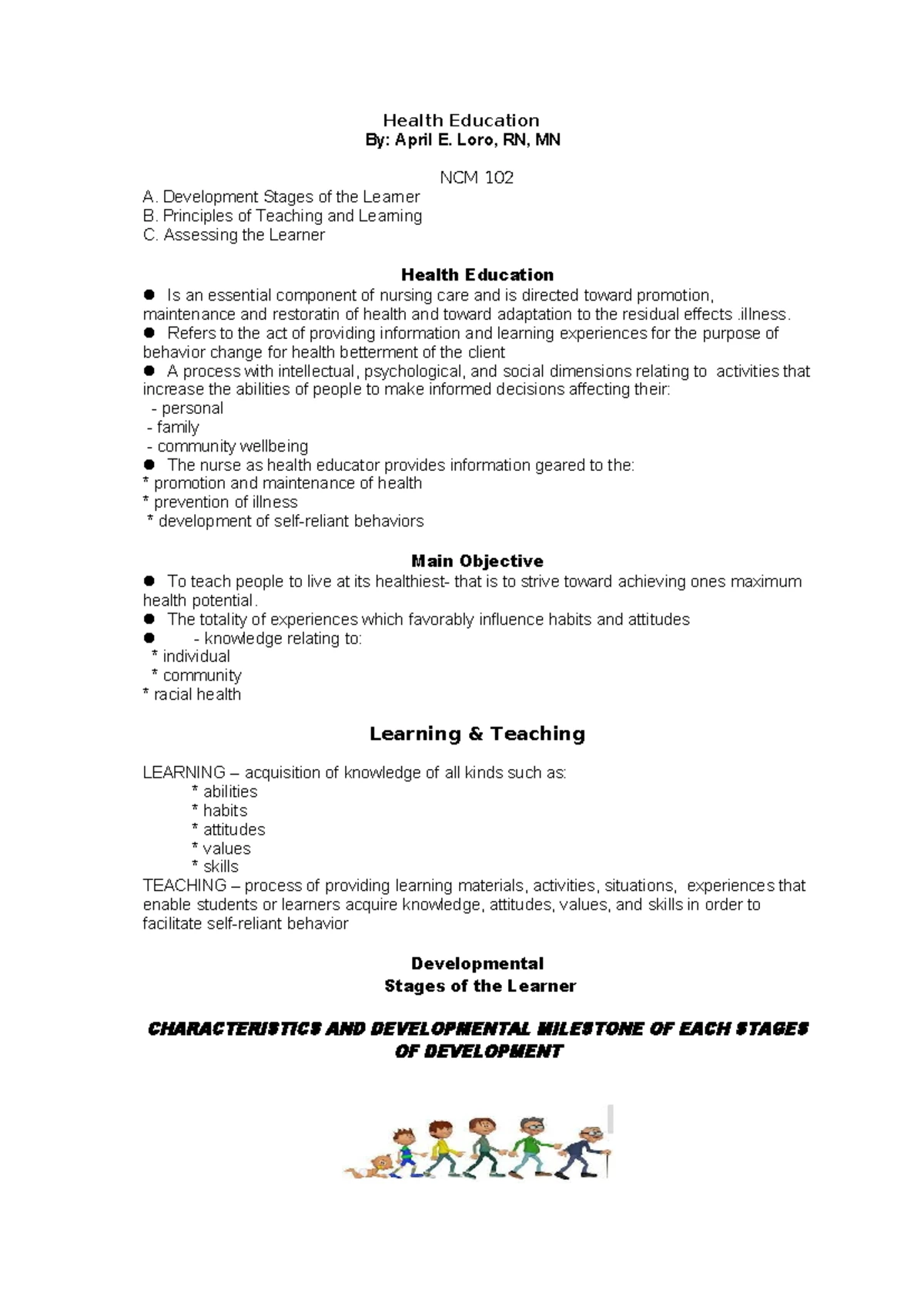 NCM 102 Health Education Overview and Developmental Stages - Studocu